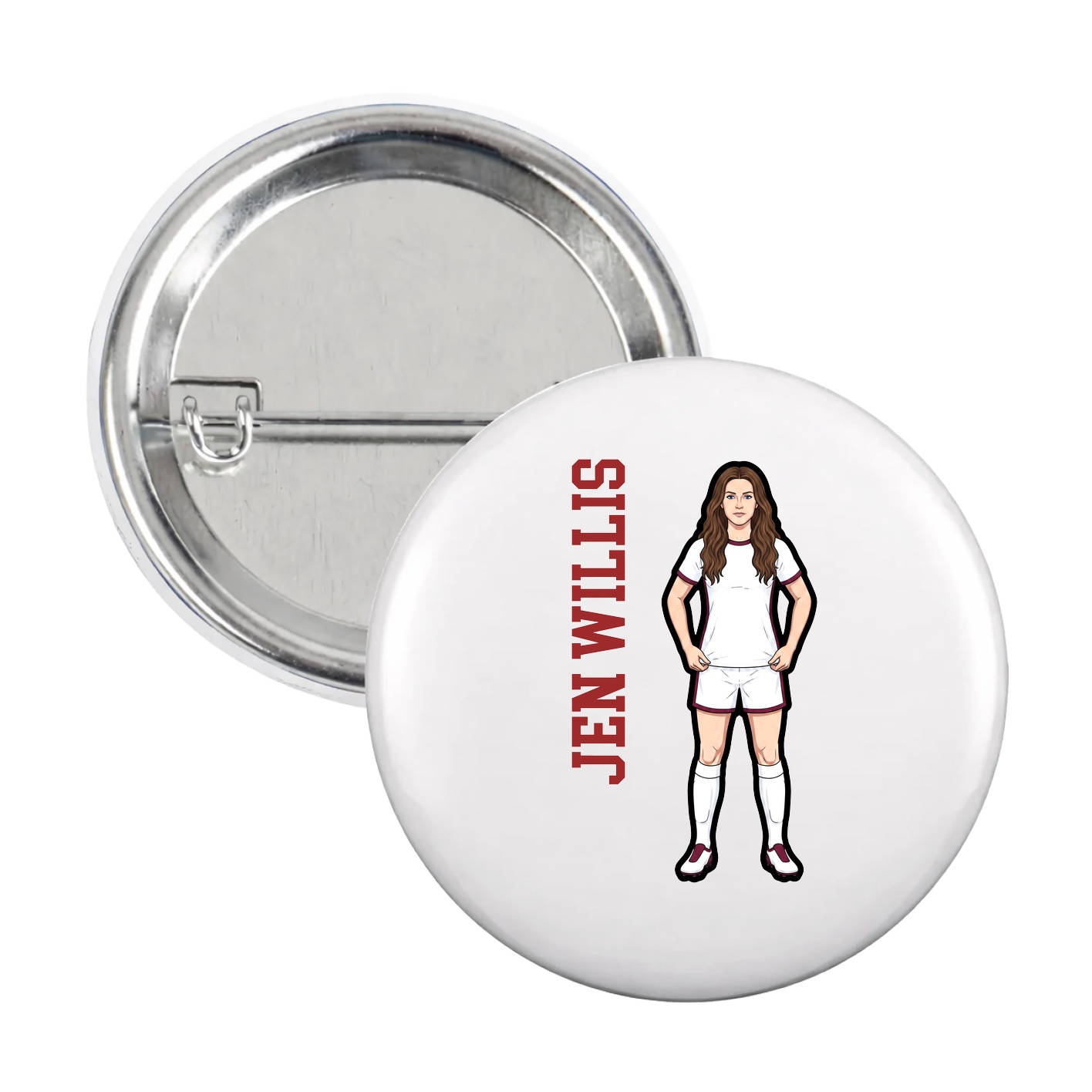 Game Day Button — Name Vertical in White