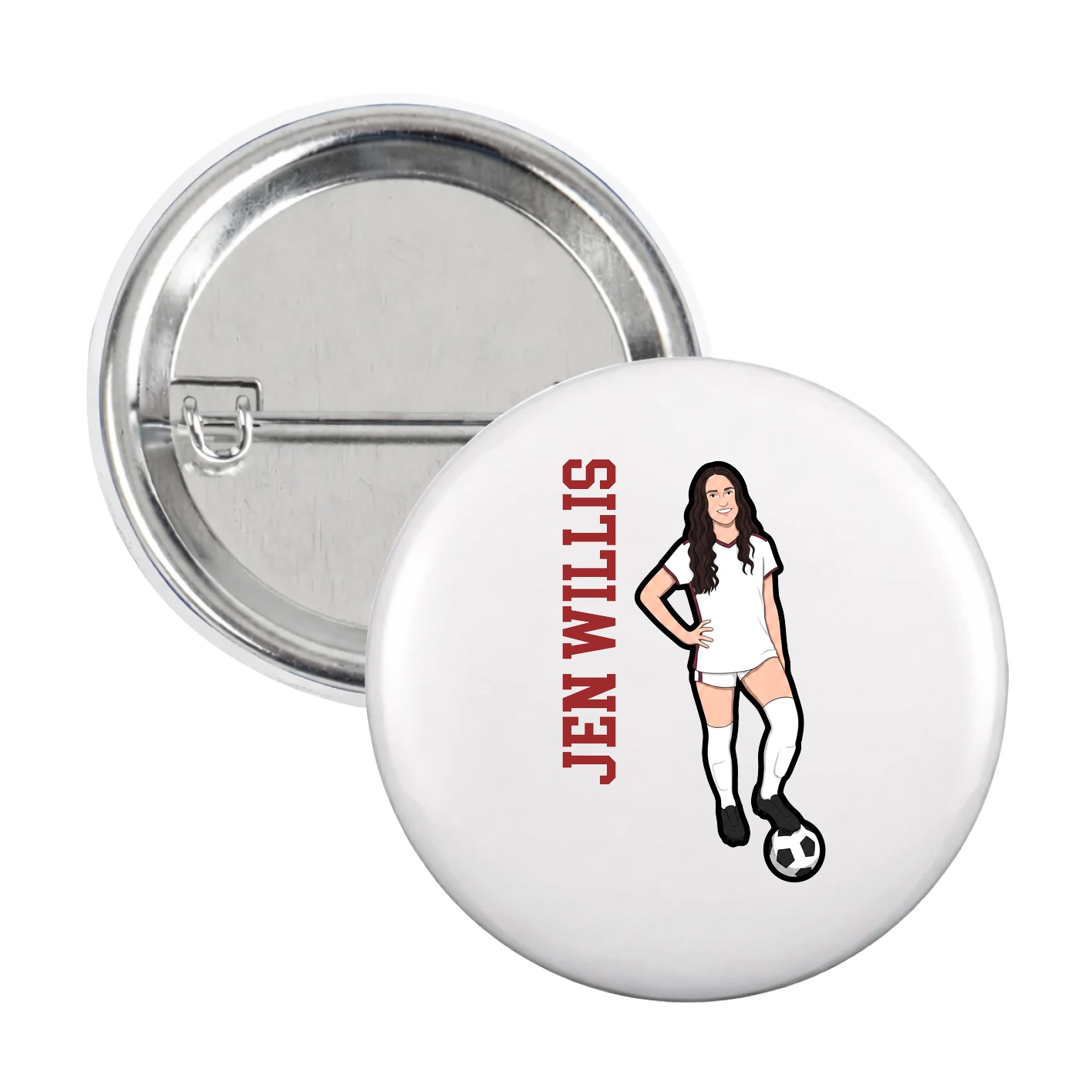 Game Day Button — Name Vertical in White