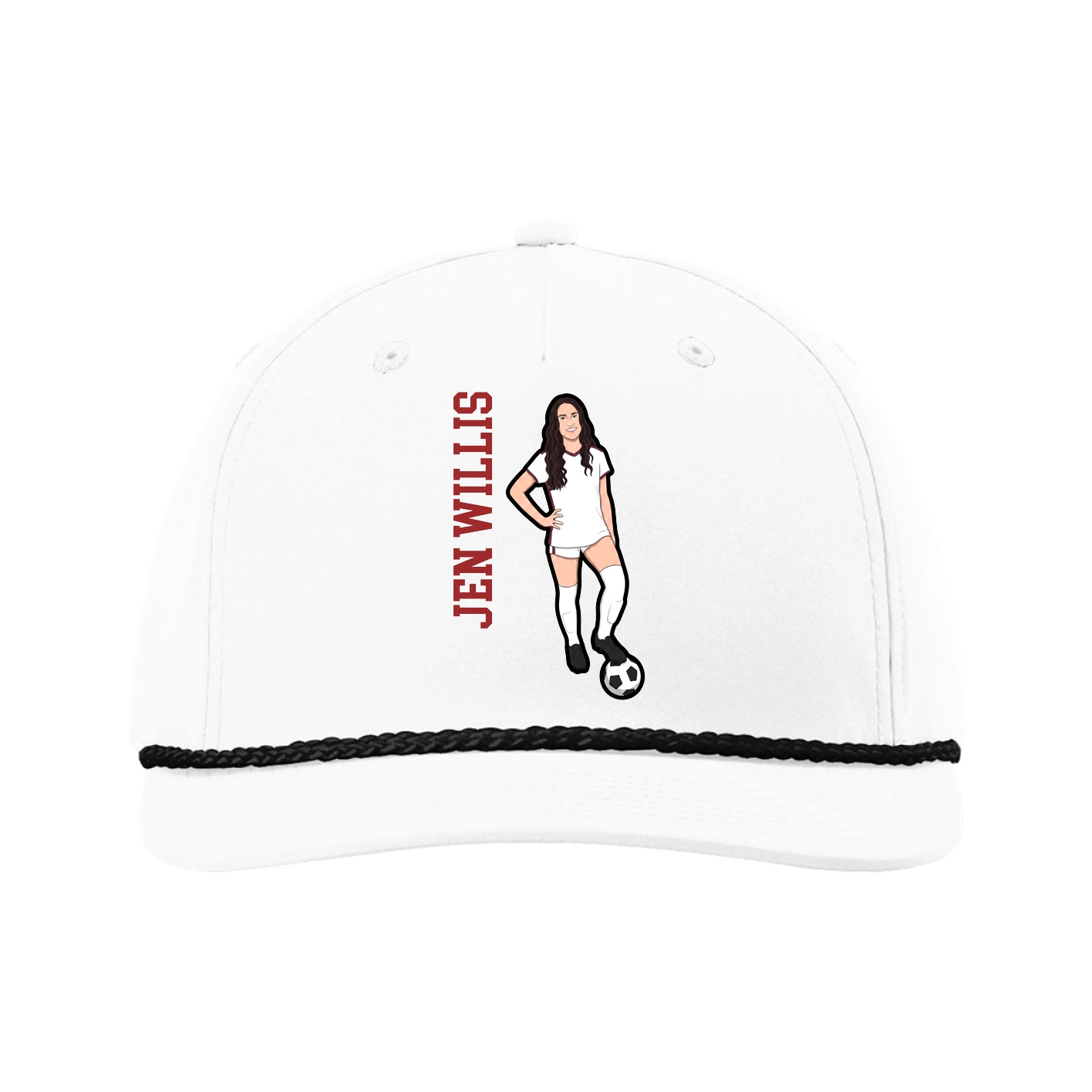 Five-Panel Classic Rope Cap — Name Vertical in White