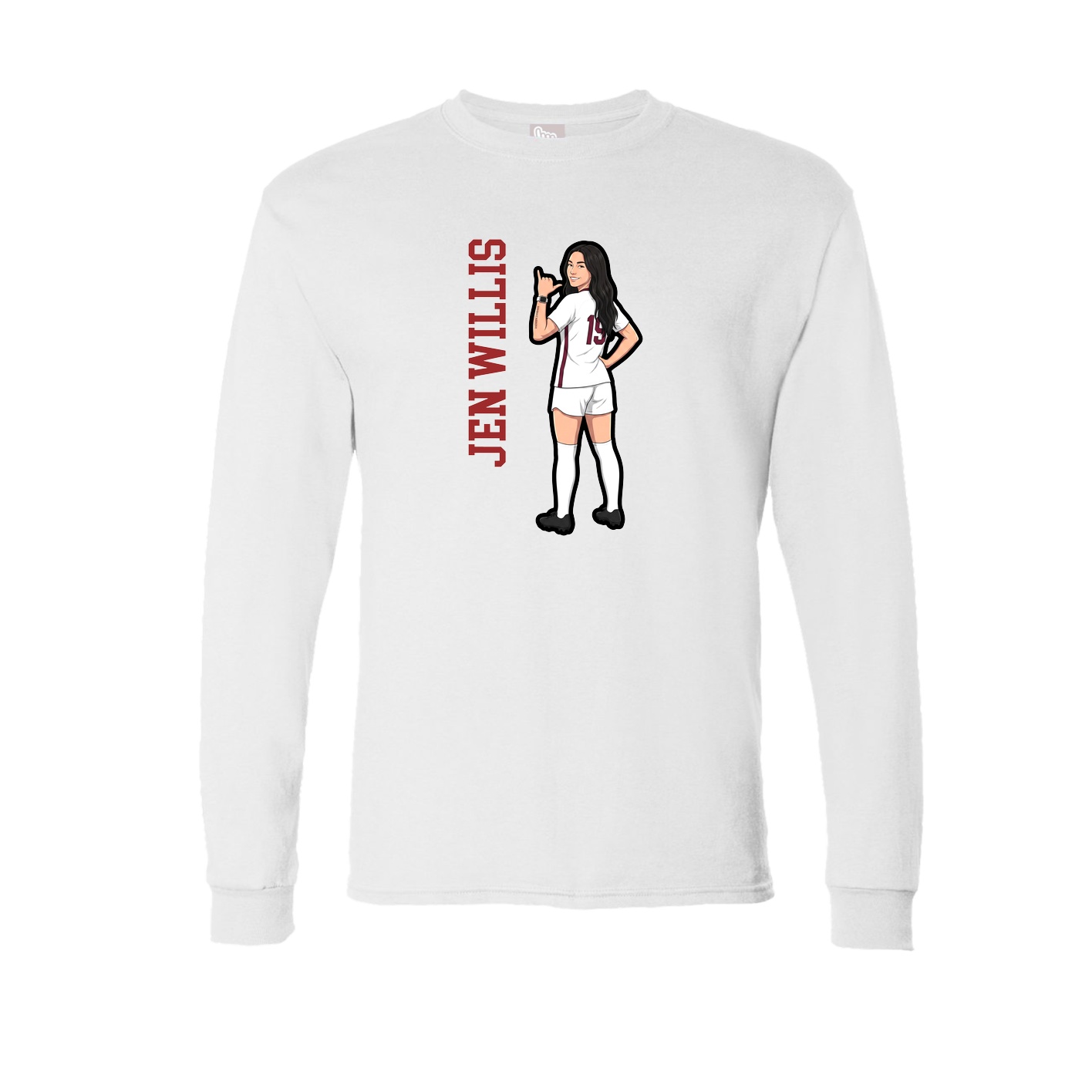 Long Sleeve Tee — Name Vertical in White