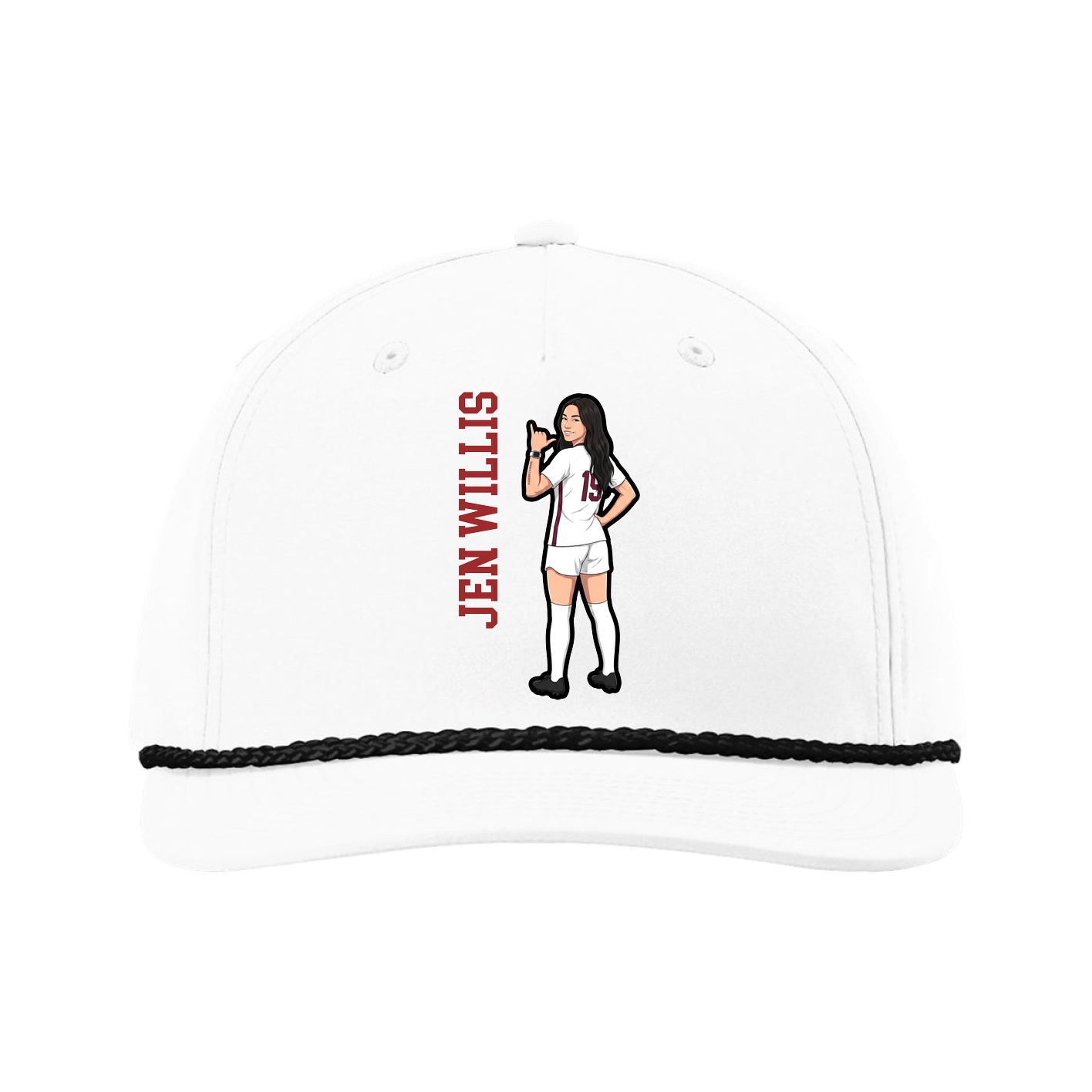 Five-Panel Classic Rope Cap — Name Vertical in White
