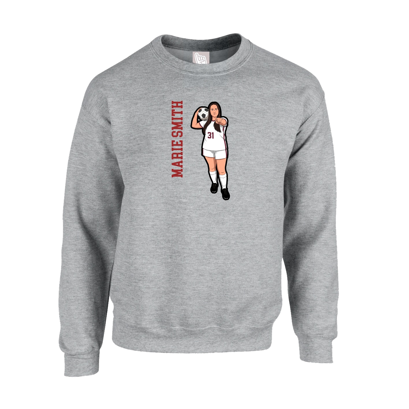 Fleece Crew — Name Vertical in Grey