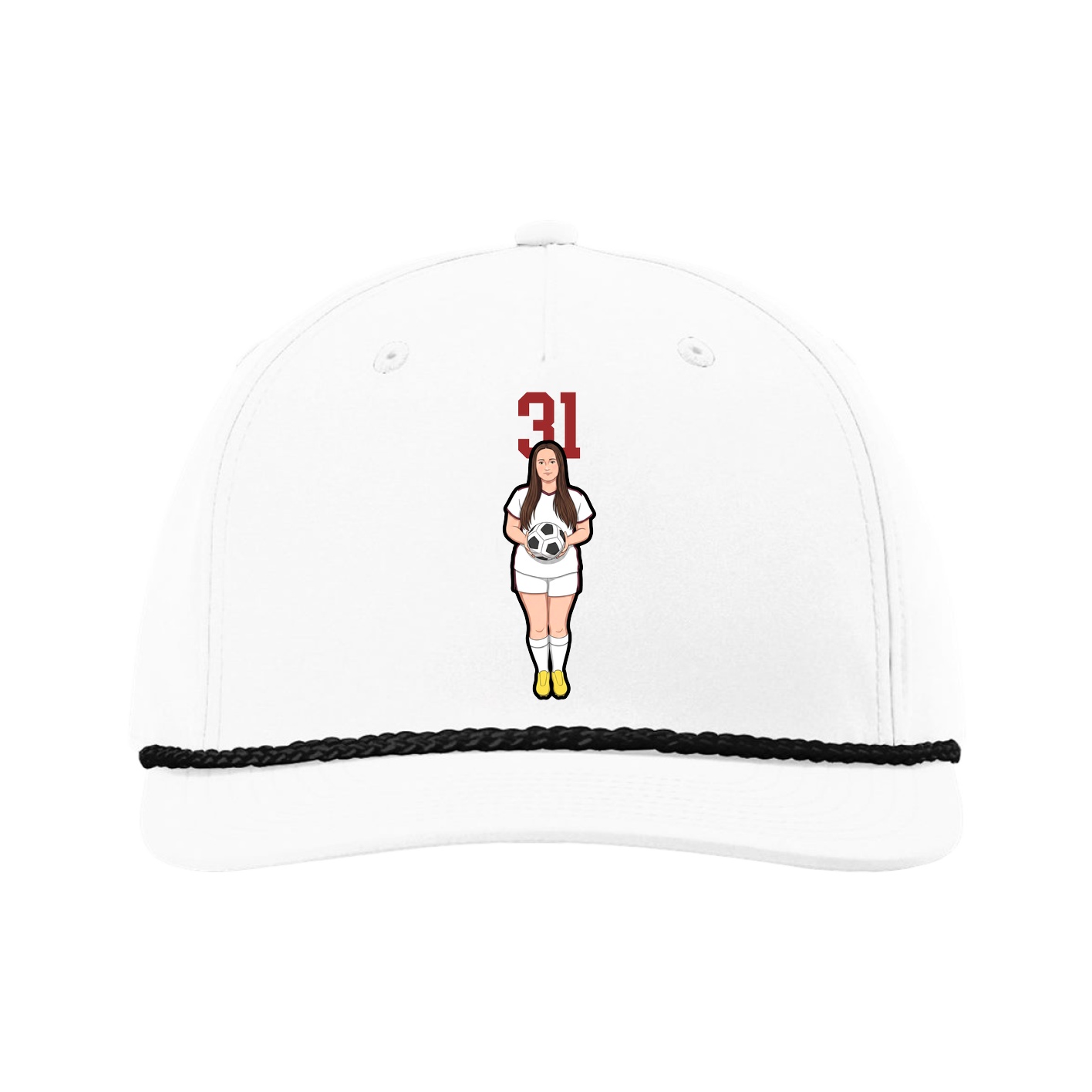 Five-Panel Classic Rope Cap — Number Top in White