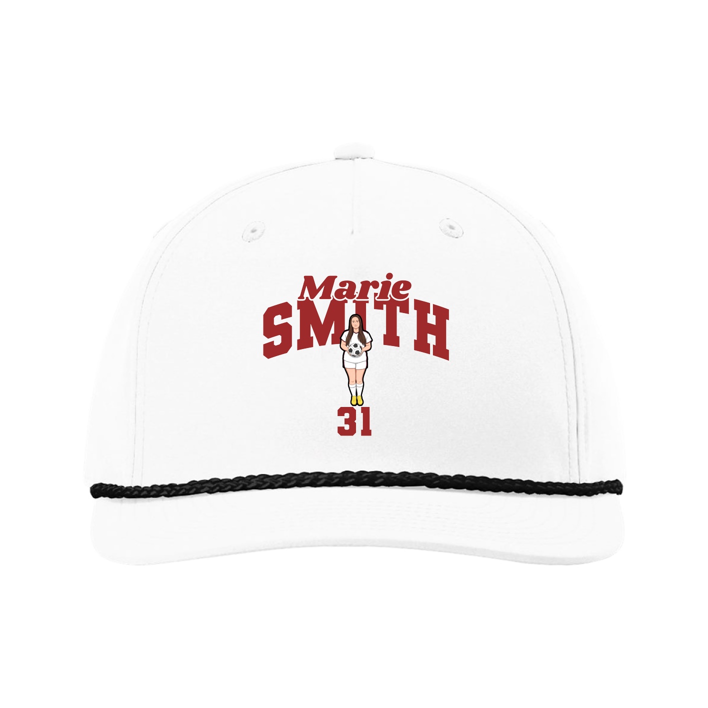 Five-Panel Classic Rope Cap — Signature Arch in White