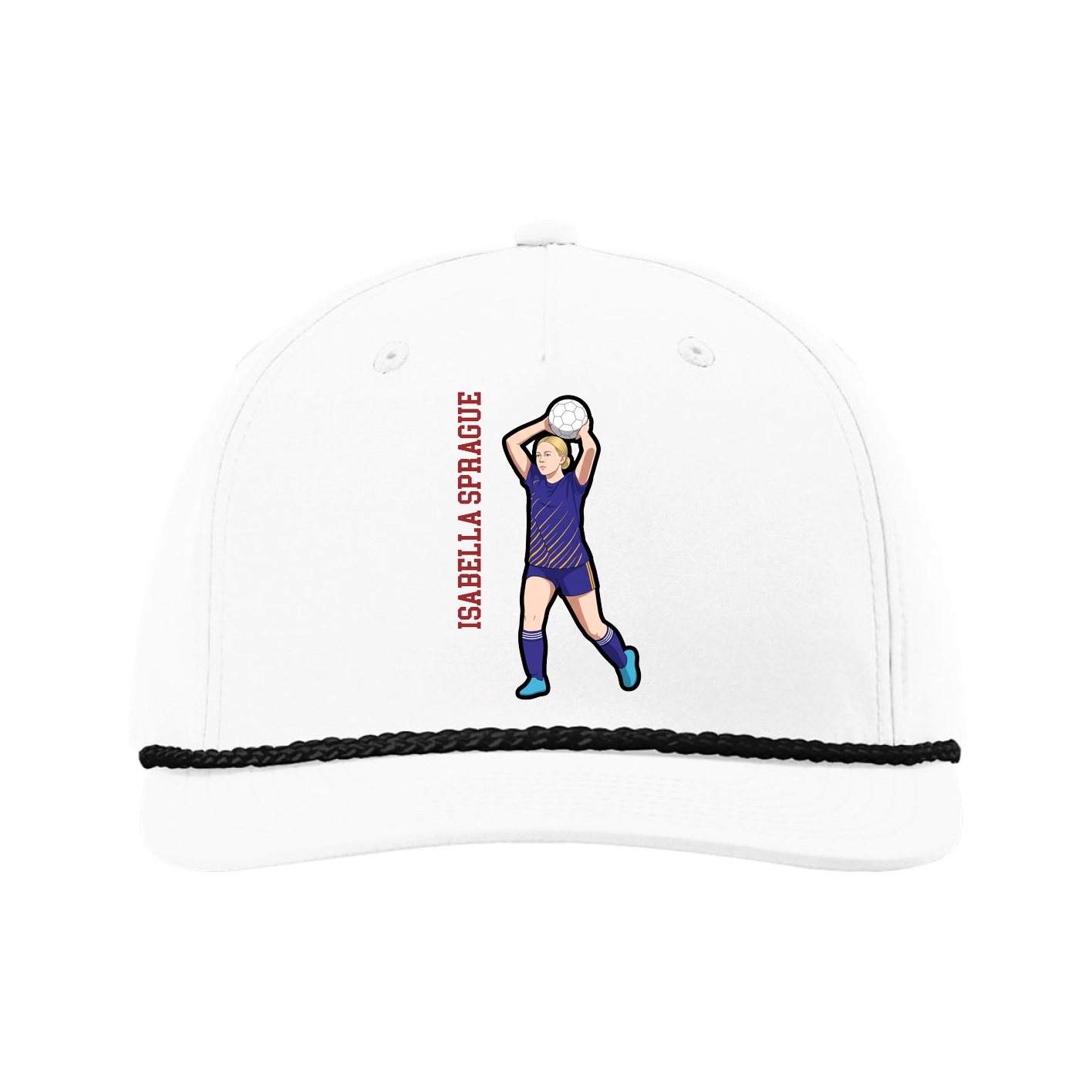 Five-Panel Classic Rope Cap — Name Vertical in White