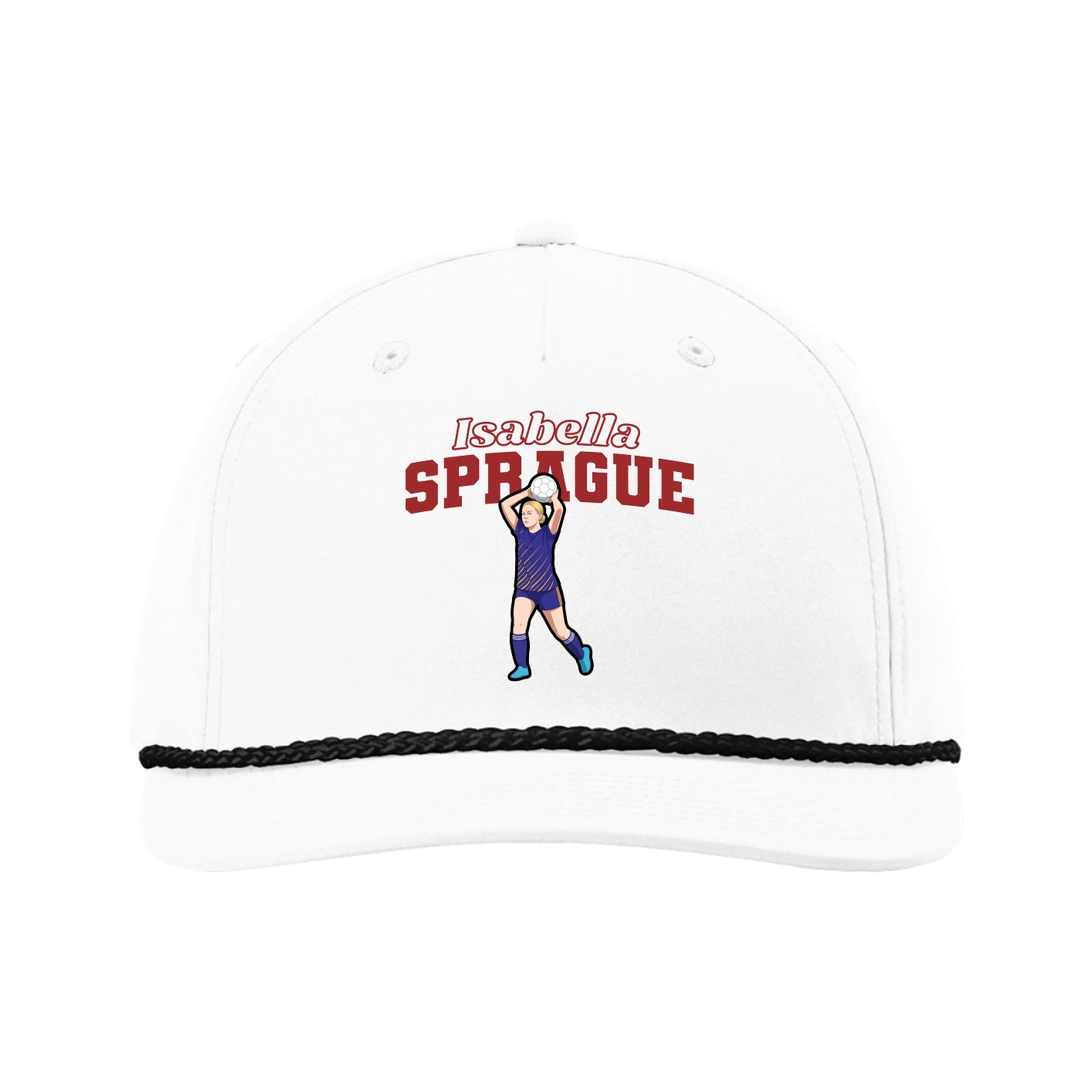Five-Panel Classic Rope Cap — Name Arch in White