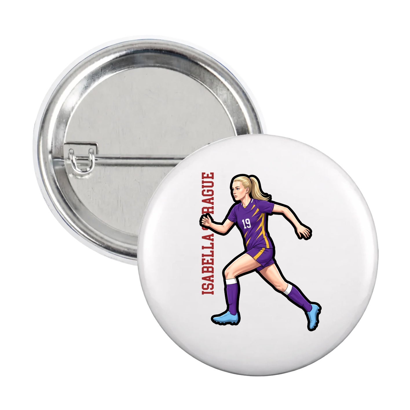 Game Day Button — Name Vertical in White