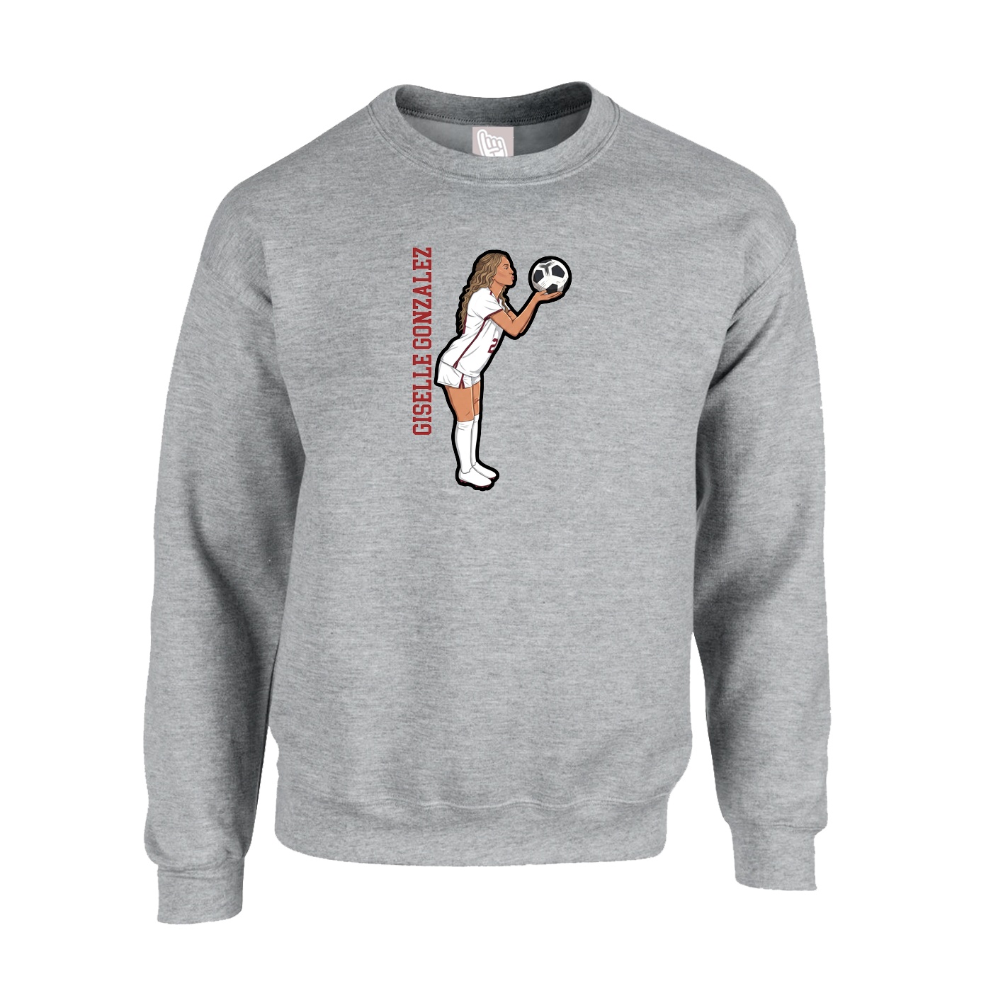 Fleece Crew — Name Vertical in Grey