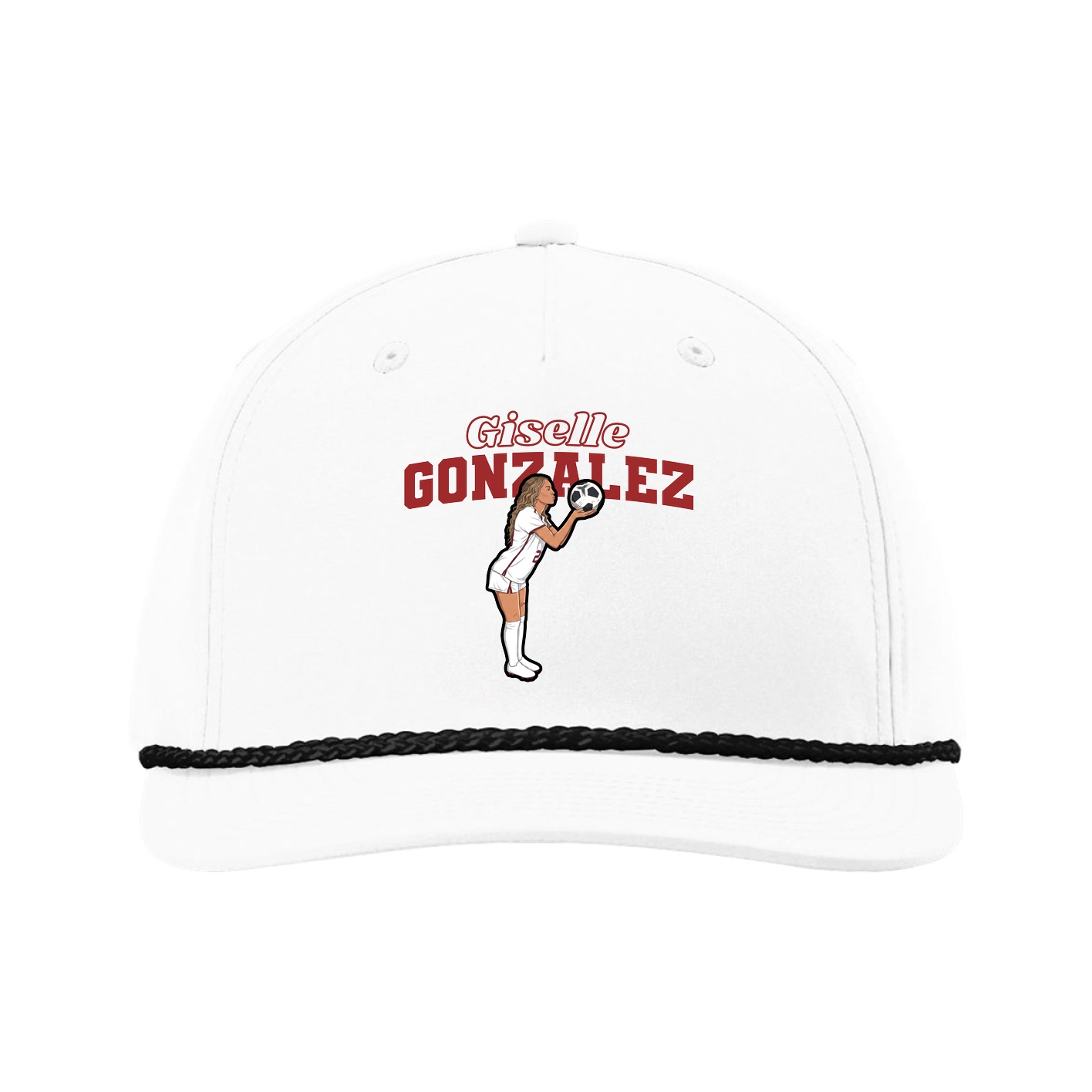 Five-Panel Classic Rope Cap — Name Arch in White