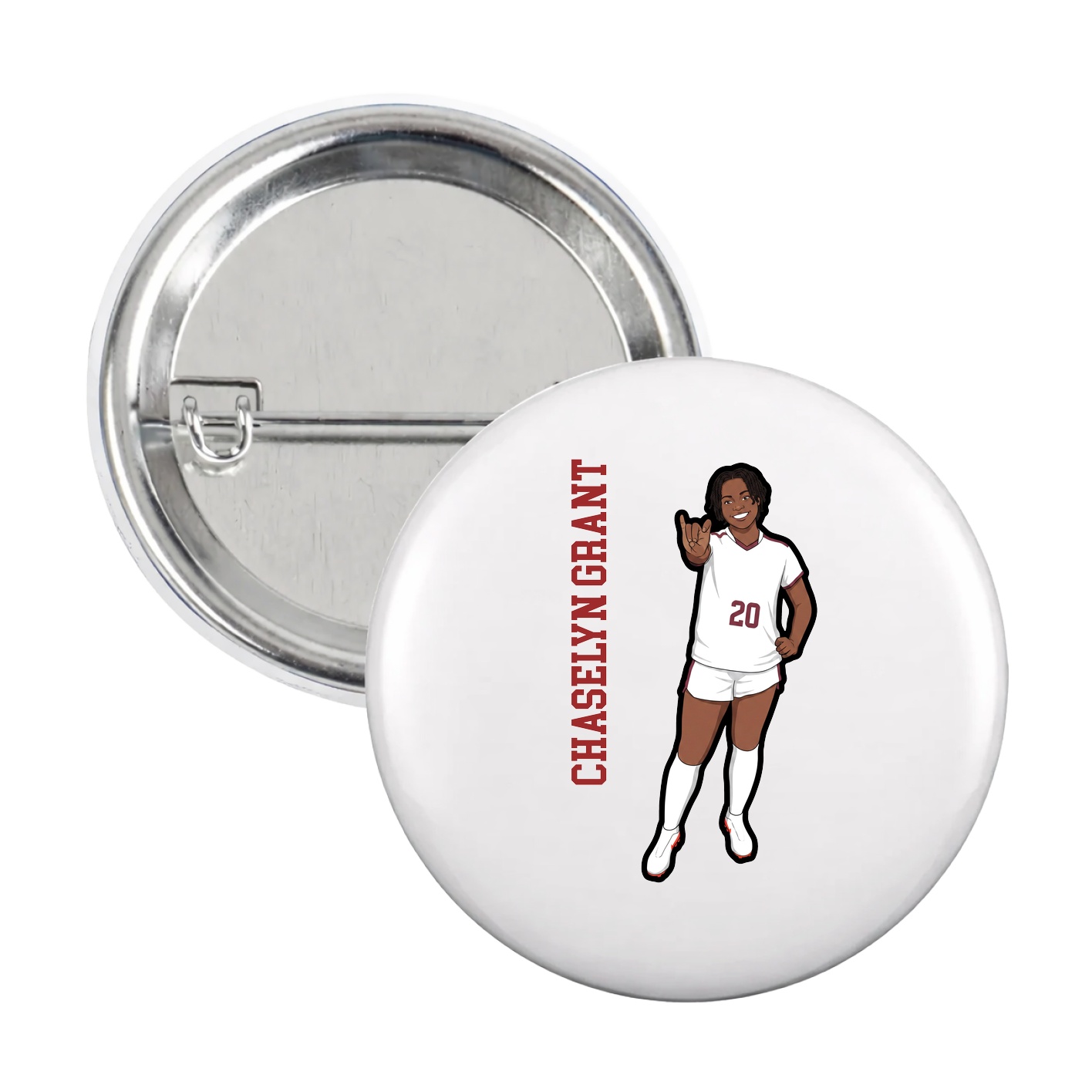 Game Day Button — Name Vertical in White