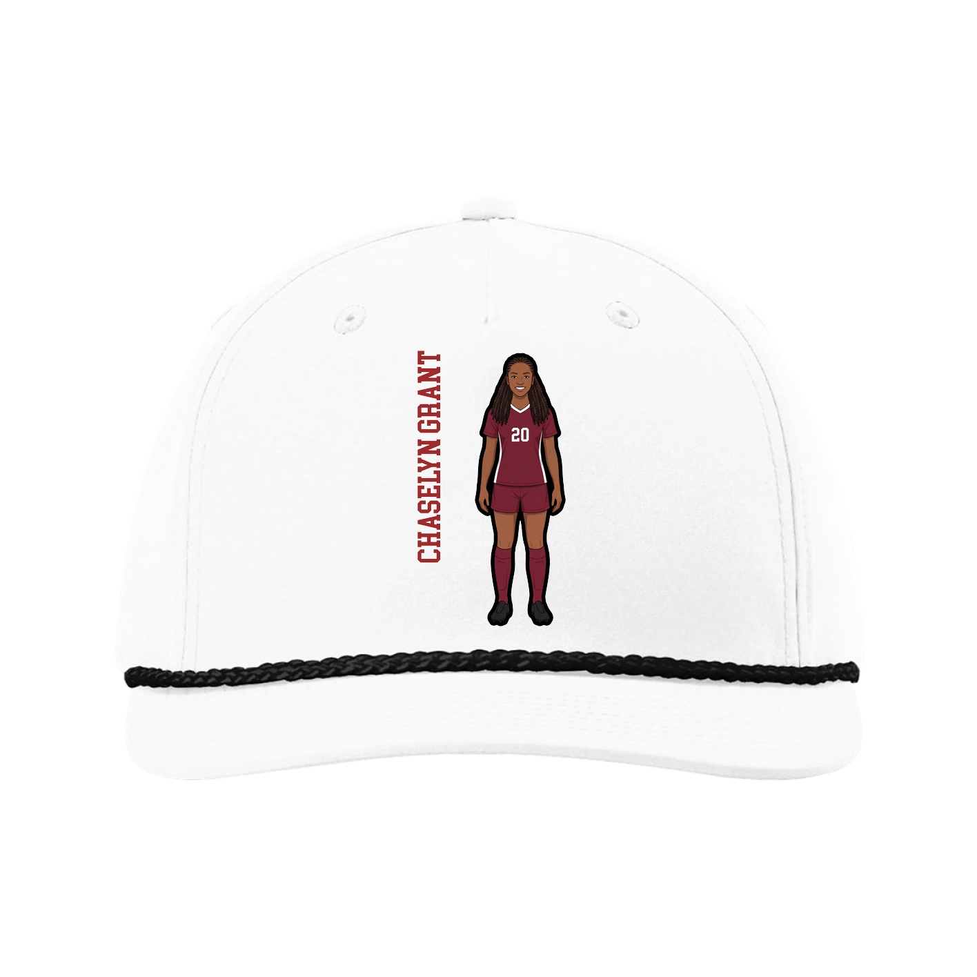 Five-Panel Classic Rope Cap — Name Vertical in White