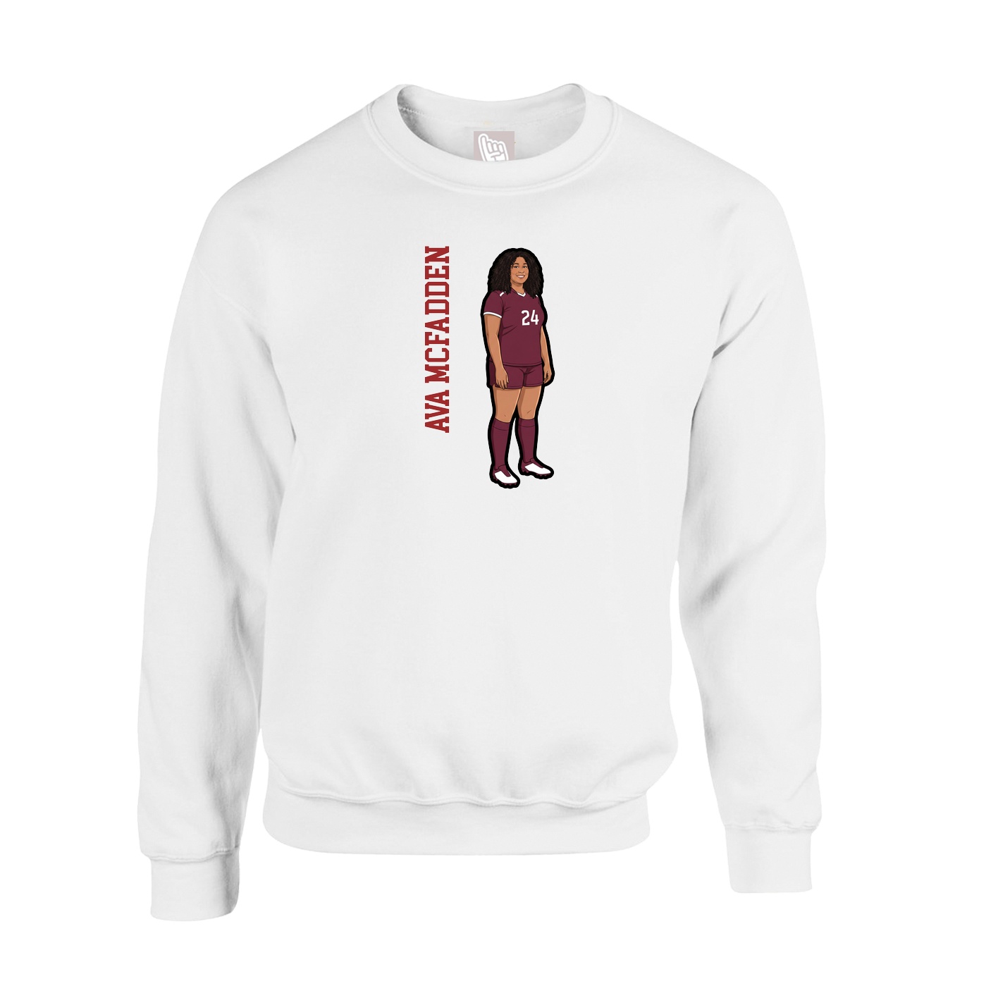 Fleece Crew — Name Vertical in White