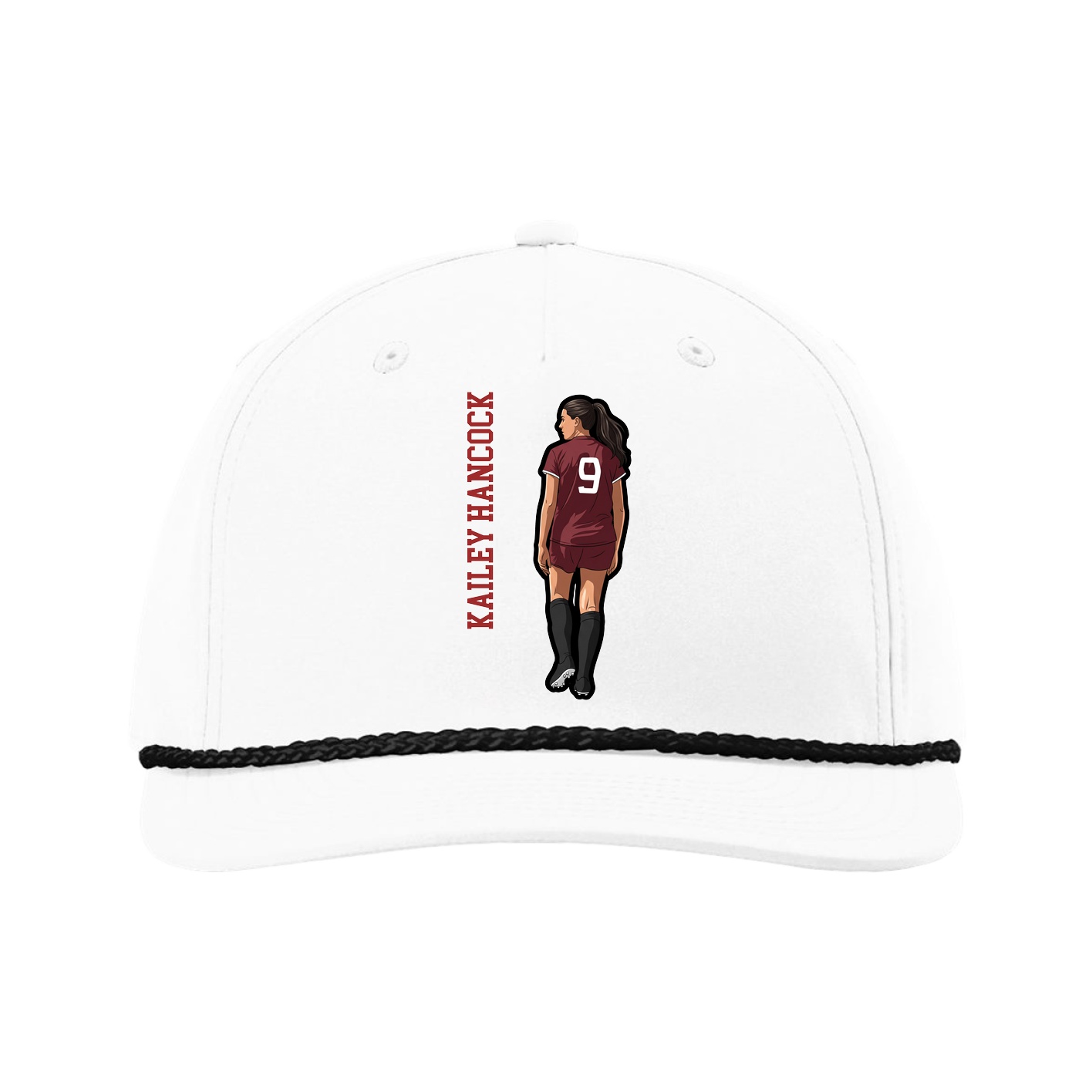 Five-Panel Classic Rope Cap — Name Vertical in White