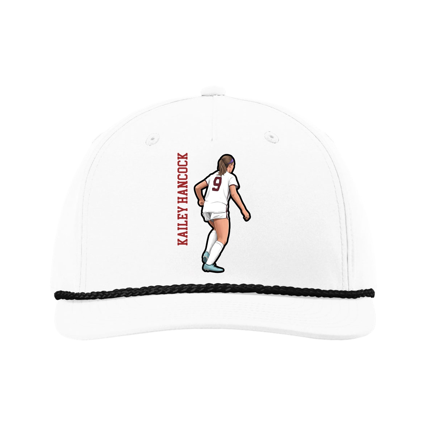 Five-Panel Classic Rope Cap — Name Vertical in White