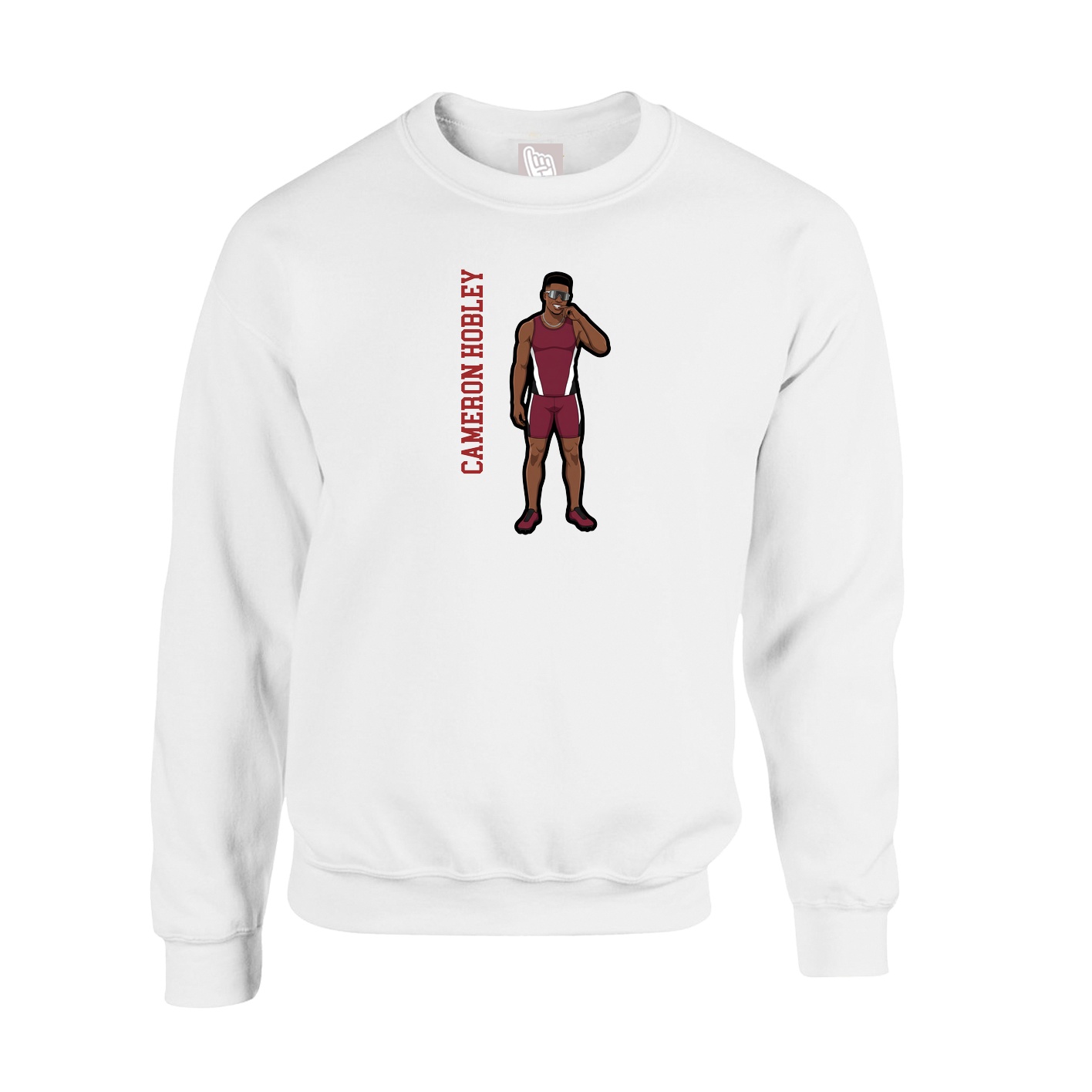 Fleece Crew — Name Vertical in White