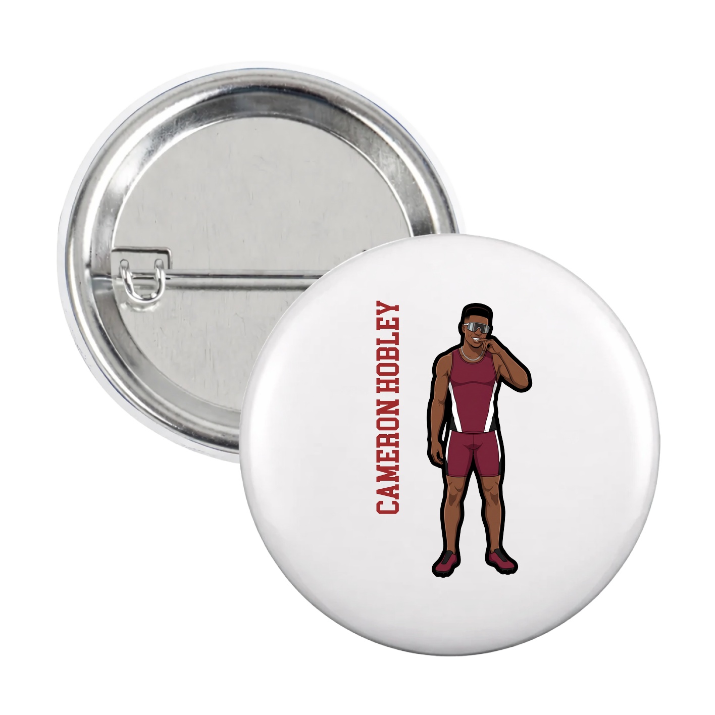 Game Day Button — Name Vertical in White