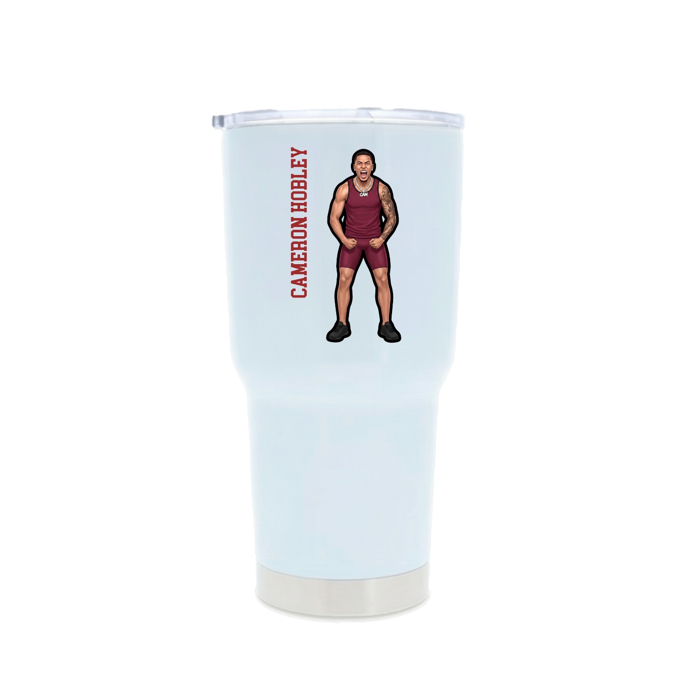 30oz Stainless Steel Tumbler — Name Vertical in White