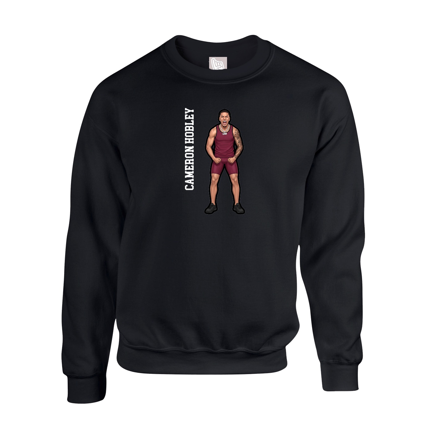 Fleece Crew — Name Vertical in Black
