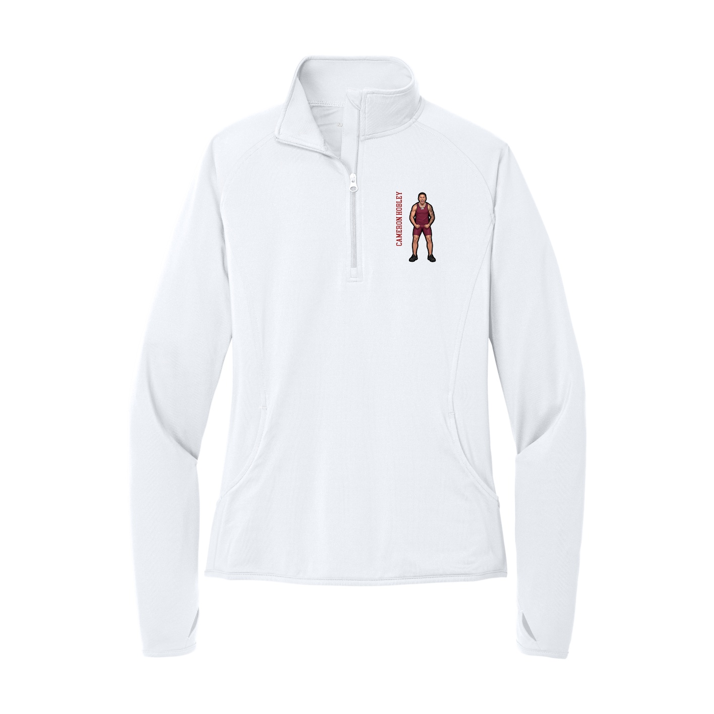 Women's Q-Zip Pullover — Name Vertical in White