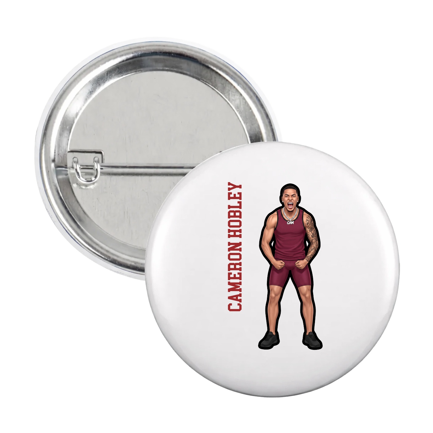 Game Day Button — Name Vertical in White