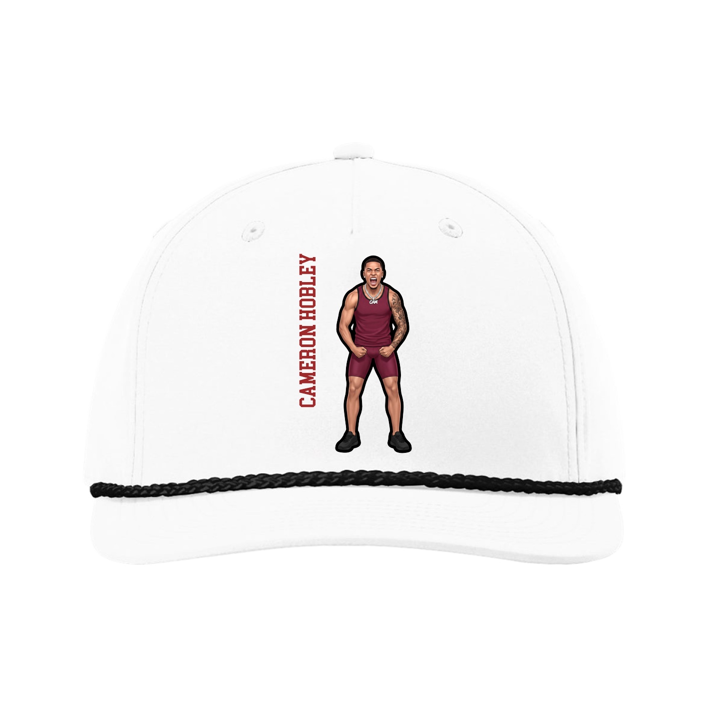 Five-Panel Classic Rope Cap — Name Vertical in White