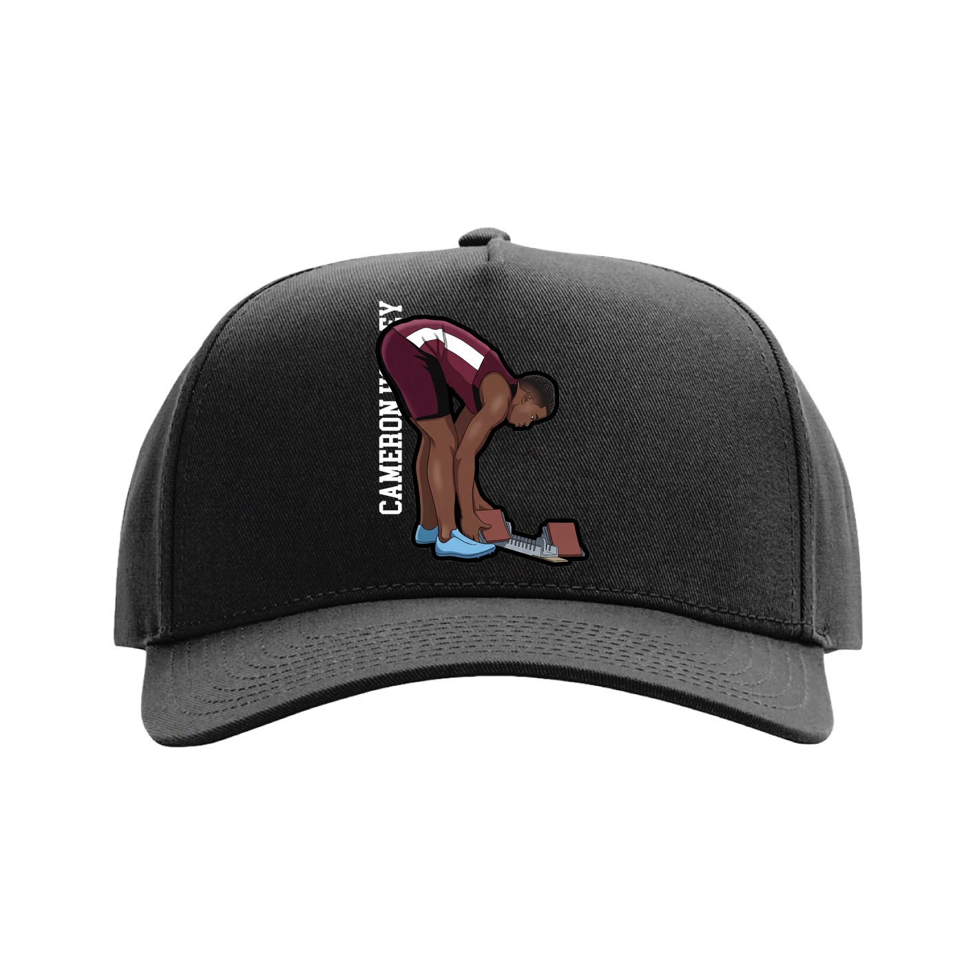 Full Fabric Five-Panel Champ Cap — Name Vertical in Black