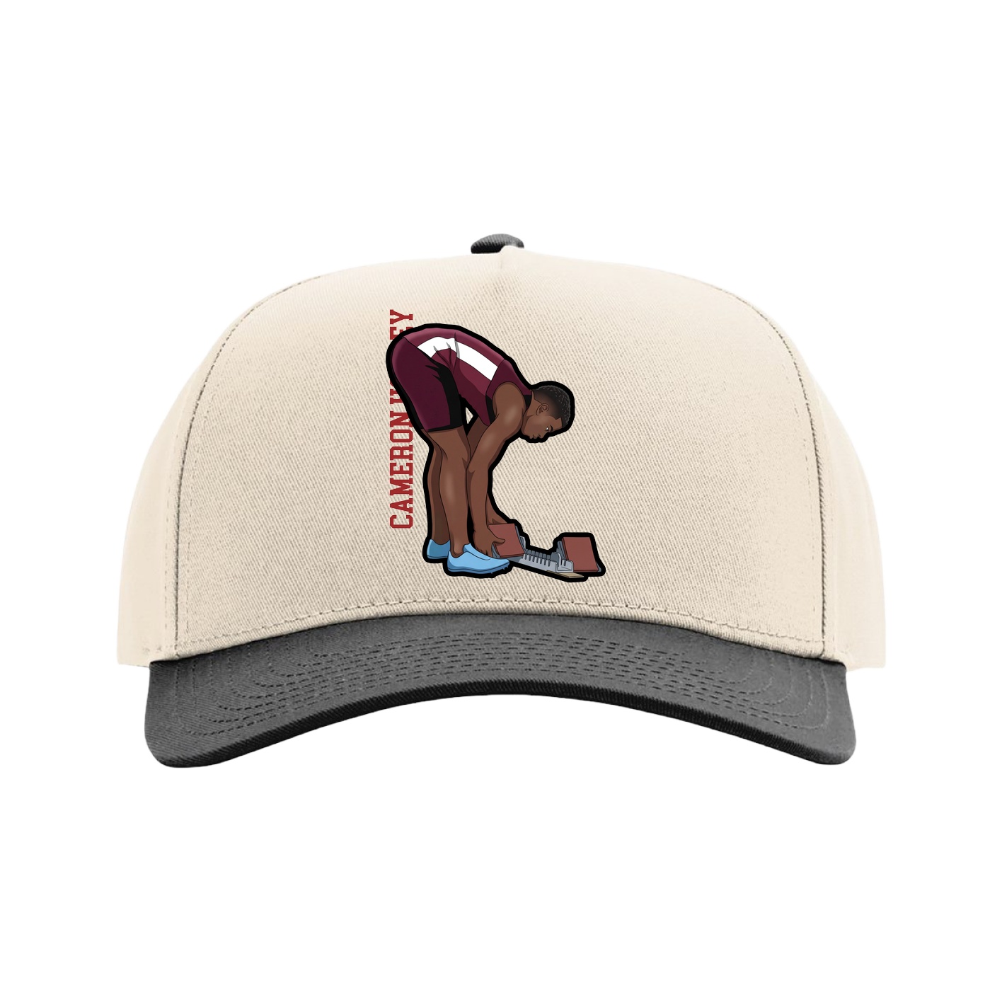Full Fabric Five-Panel Champ Cap — Name Vertical in Cream/Black