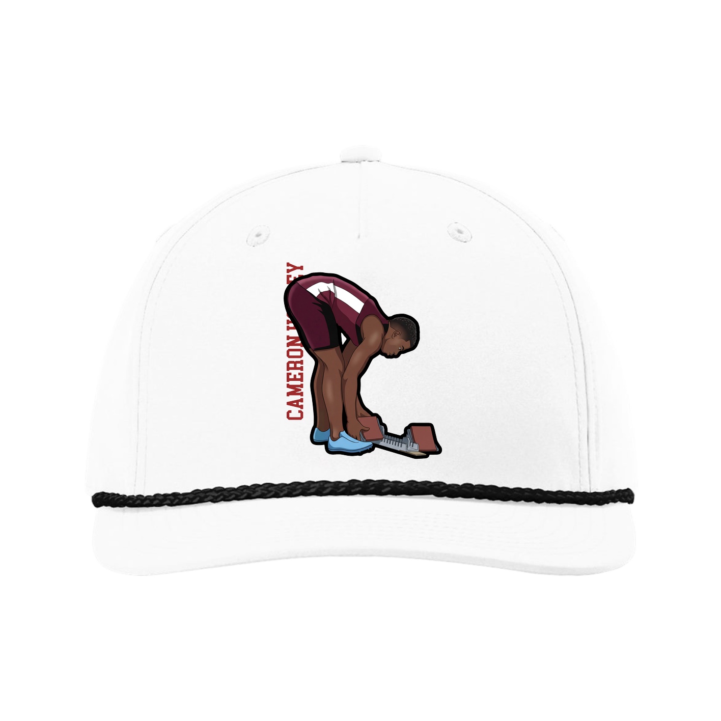 Five-Panel Classic Rope Cap — Name Vertical in White