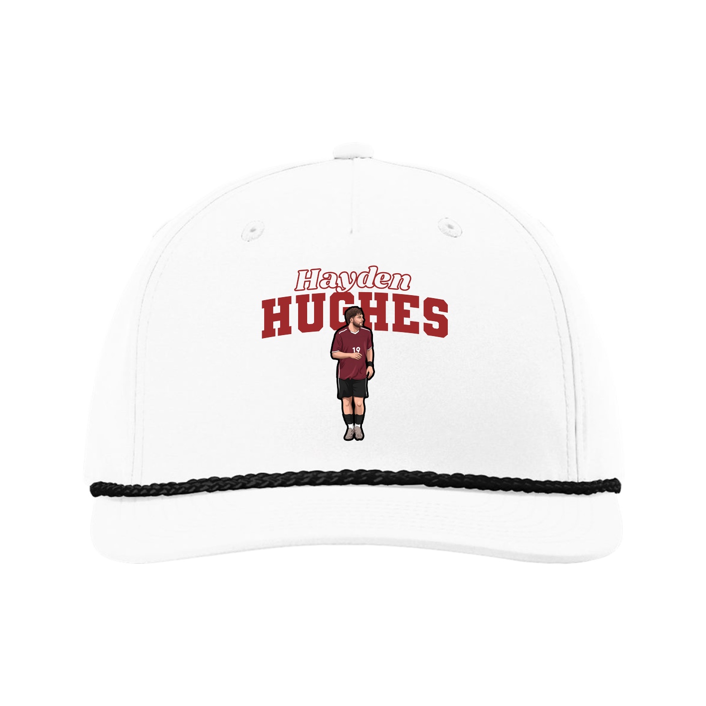 Five-Panel Classic Rope Cap — Name Arch in White