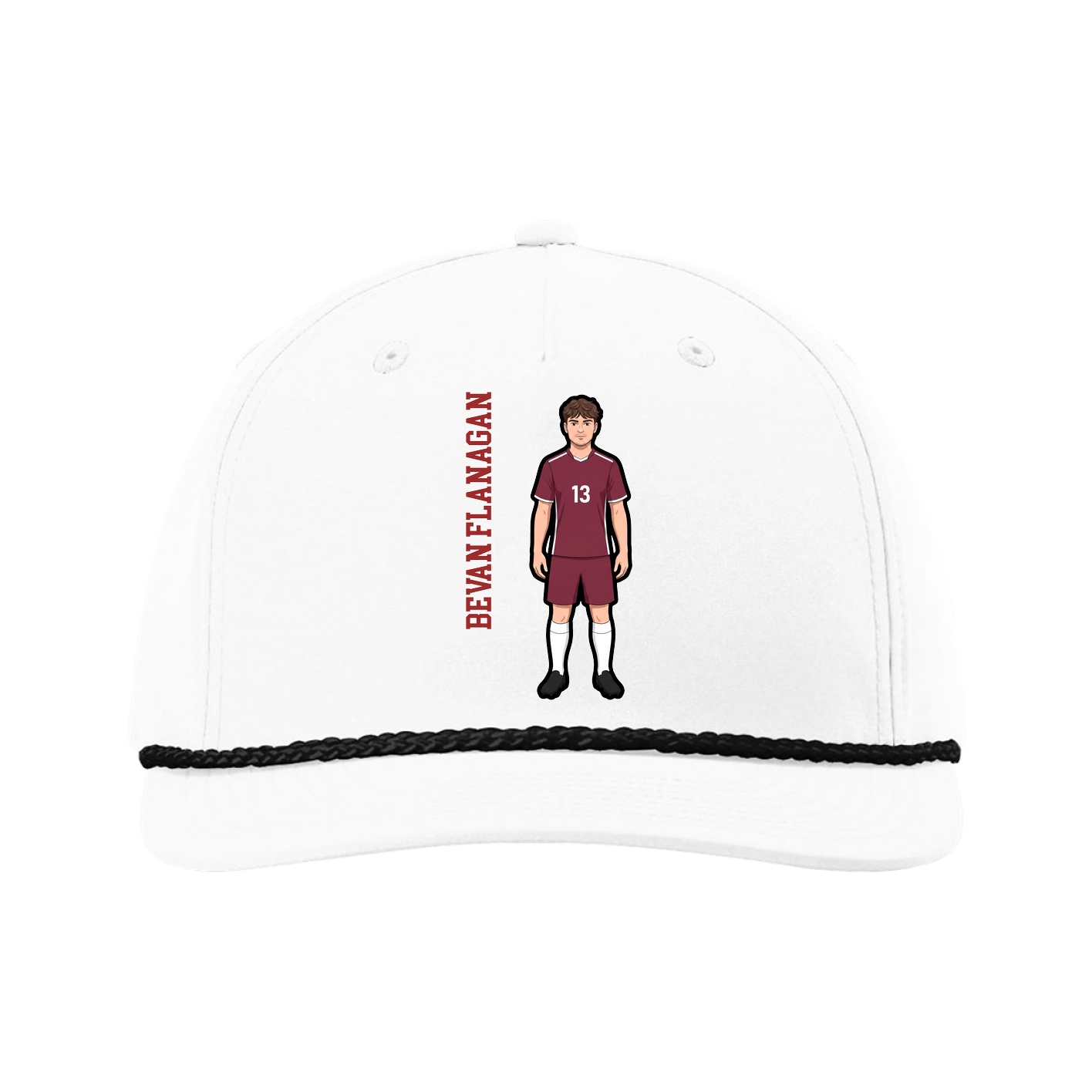 Five-Panel Classic Rope Cap — Name Vertical in White