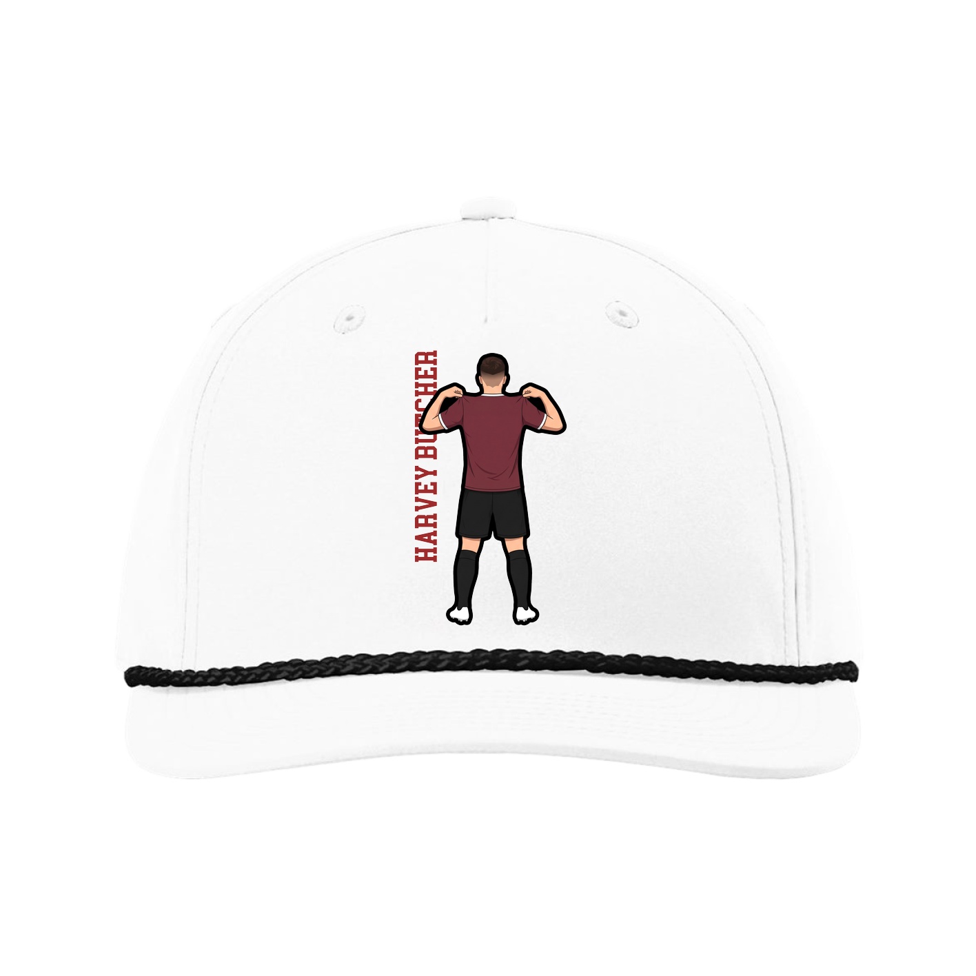 Five-Panel Classic Rope Cap — Name Vertical in White