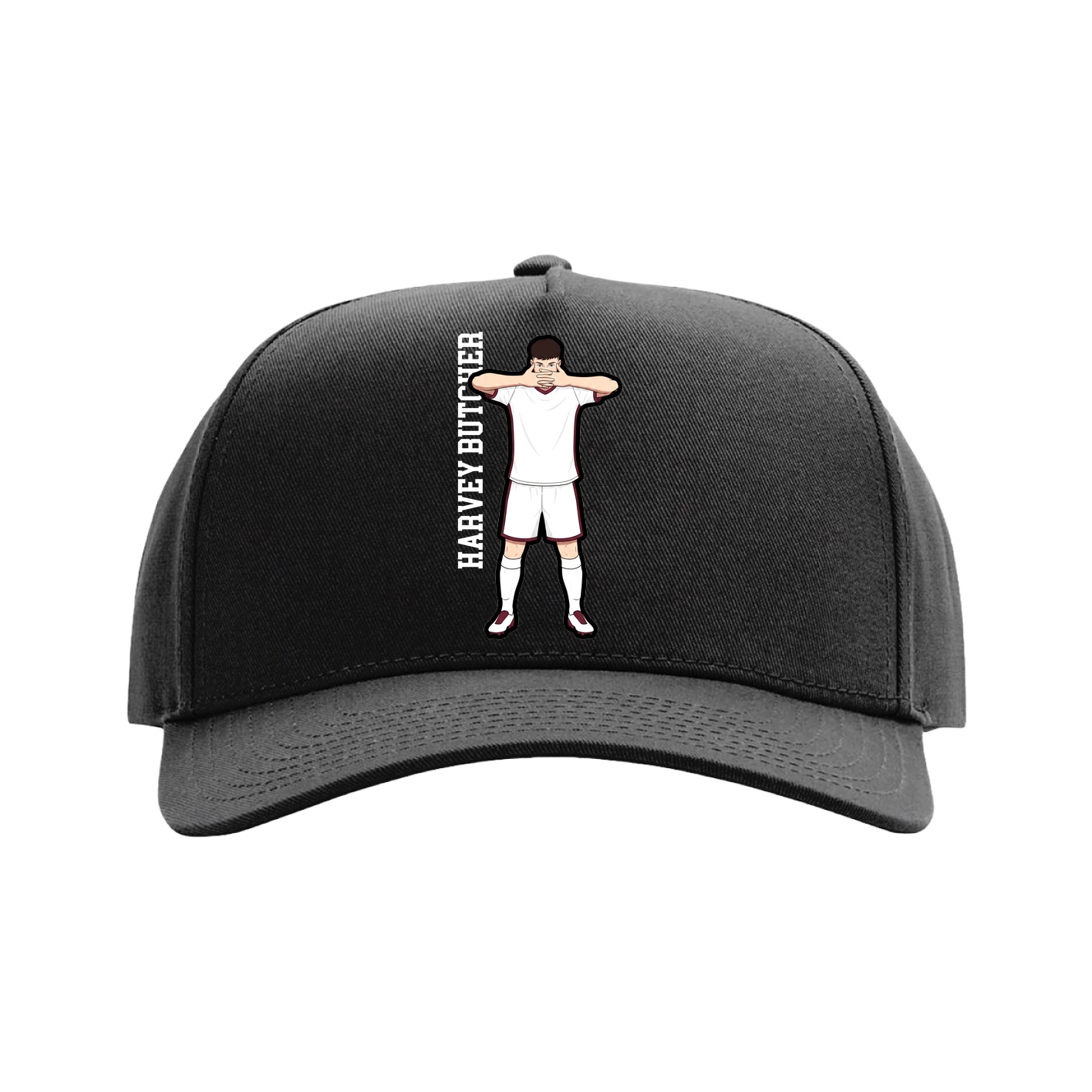Full Fabric Five-Panel Champ Cap — Name Vertical in Black