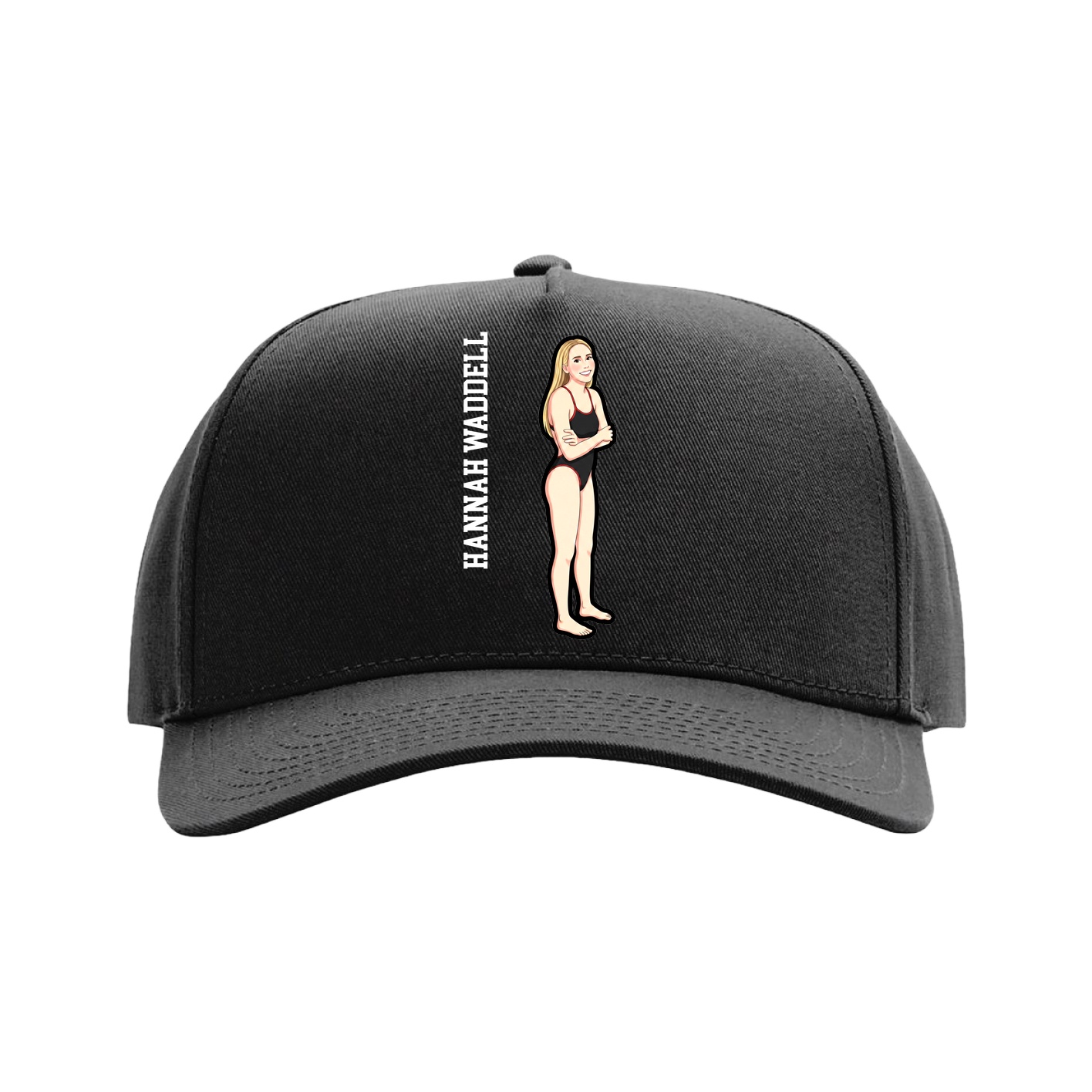 Full Fabric Five-Panel Champ Cap — Name Vertical in Black