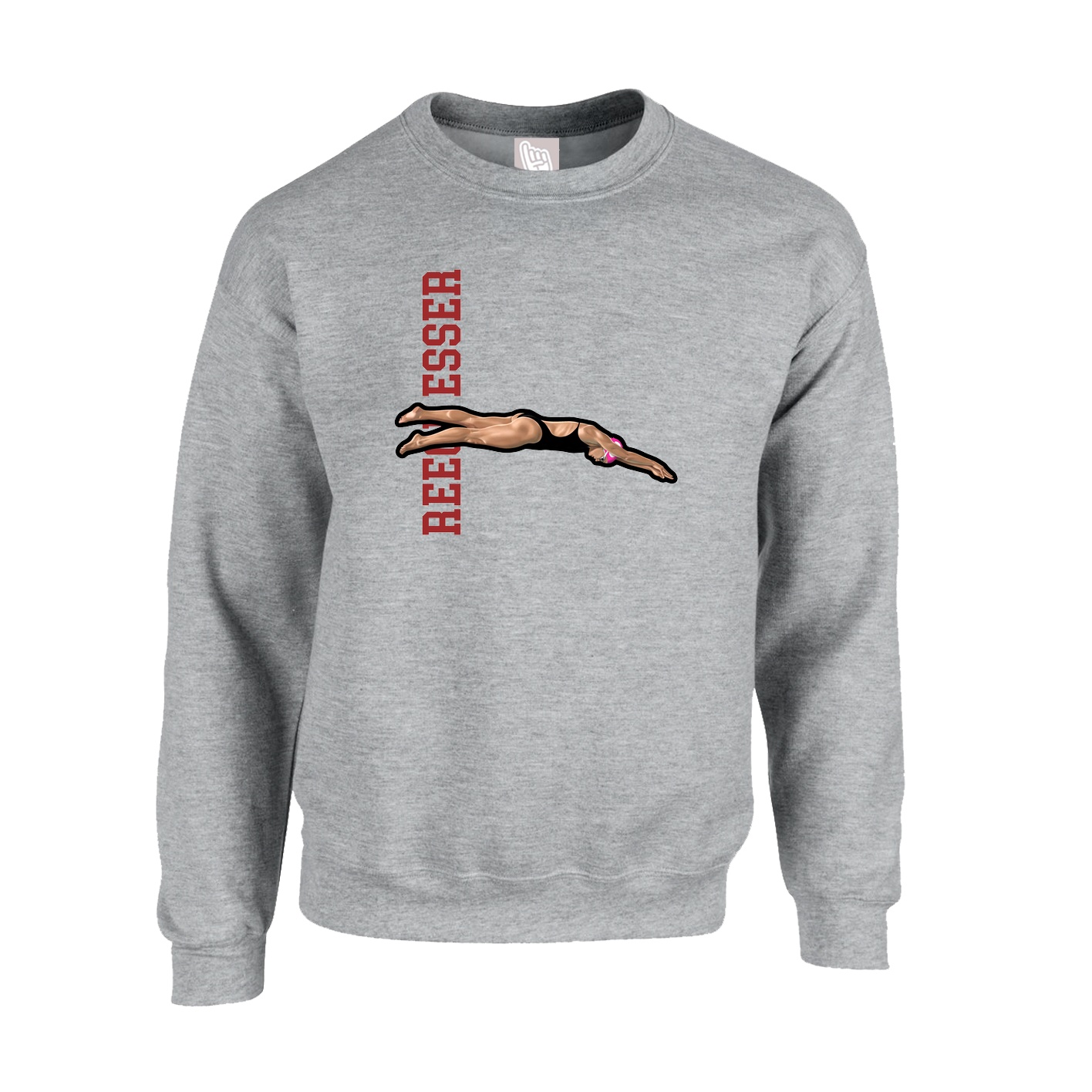 Fleece Crew — Name Vertical in Grey