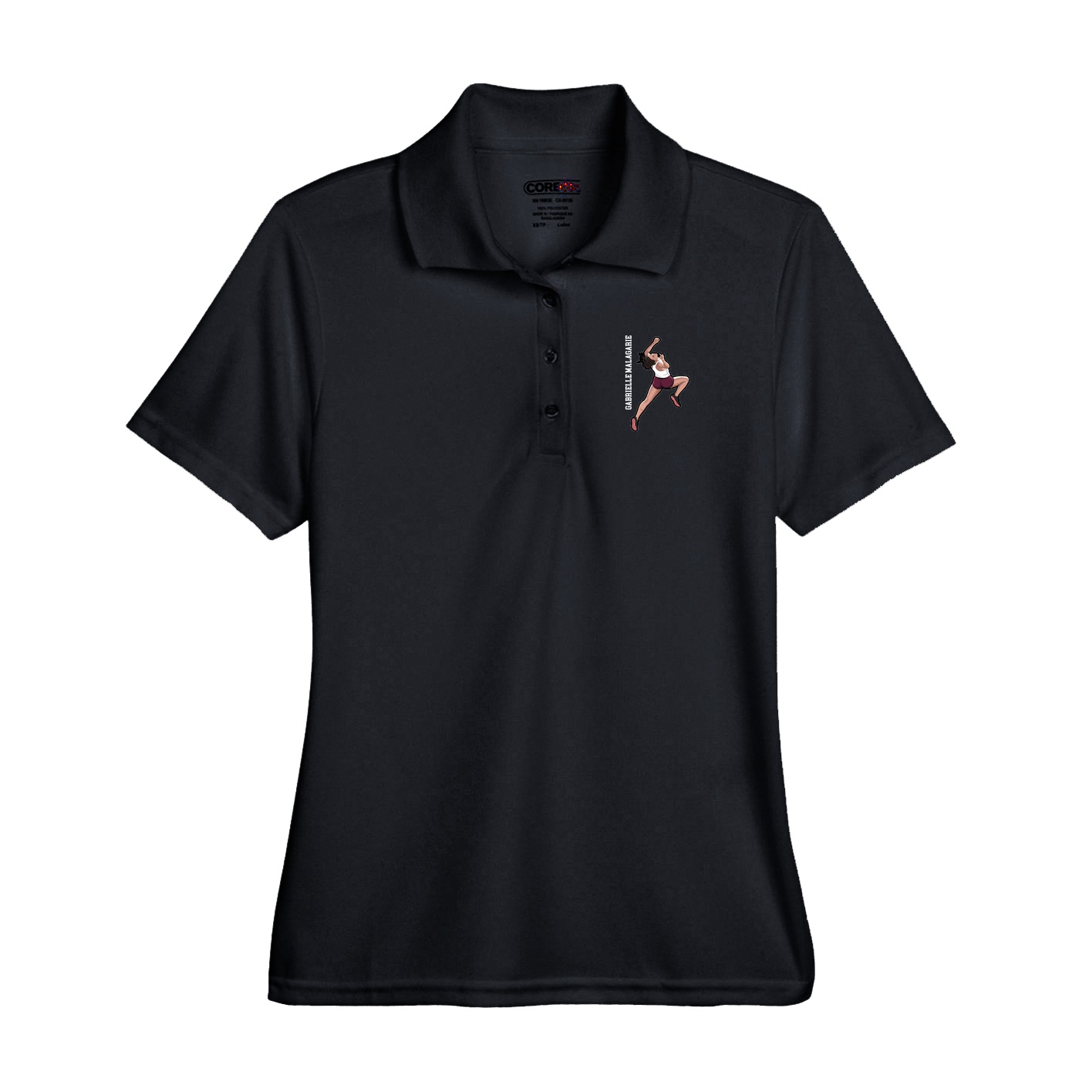 Performance Polo — Name Vertical in Black