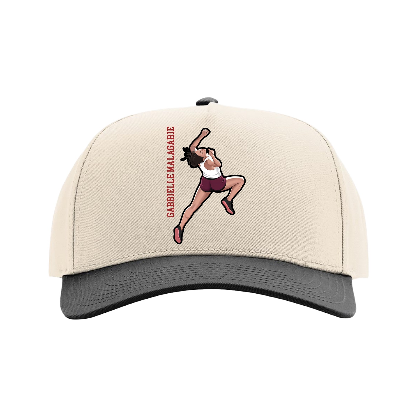 Full Fabric Five-Panel Champ Cap — Name Vertical in Cream/Black