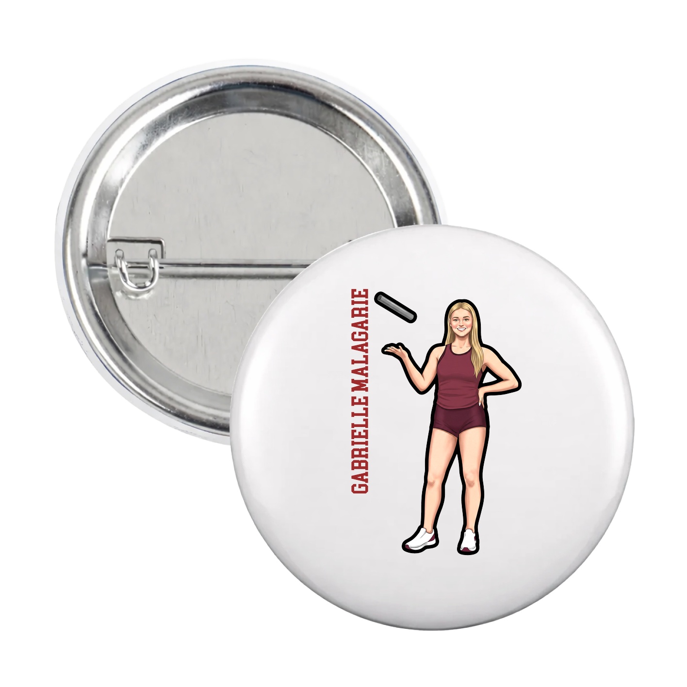 Game Day Button — Name Vertical in White