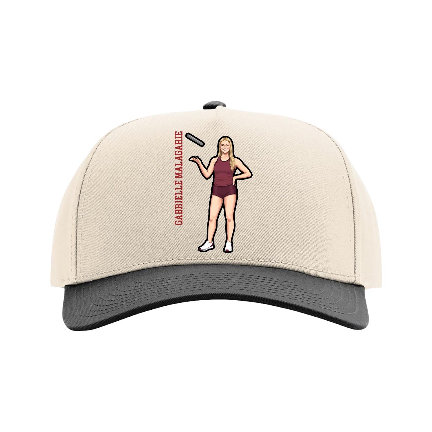 Full Fabric Five-Panel Champ Cap — Name Vertical in Cream/Black