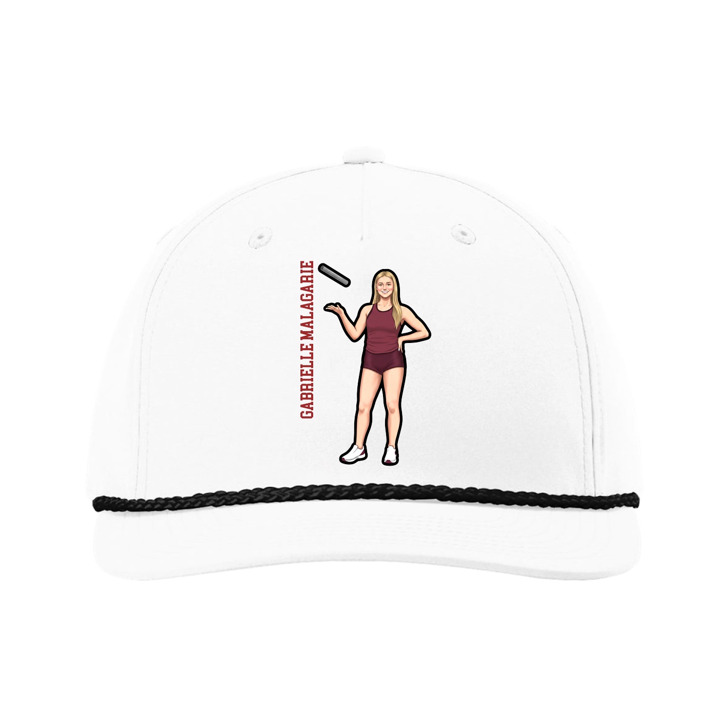 Five-Panel Classic Rope Cap — Name Vertical in White