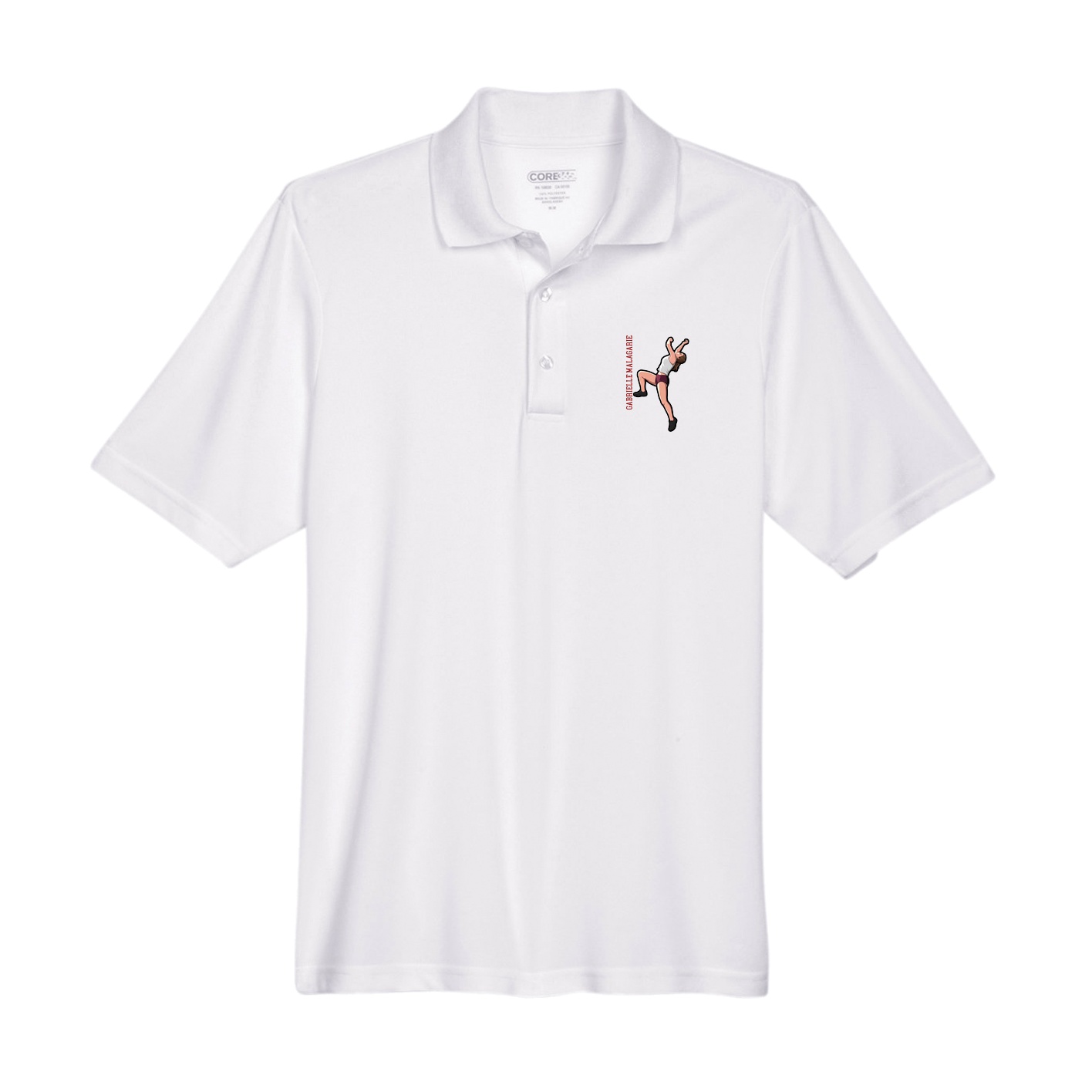Performance Polo — Name Vertical in White