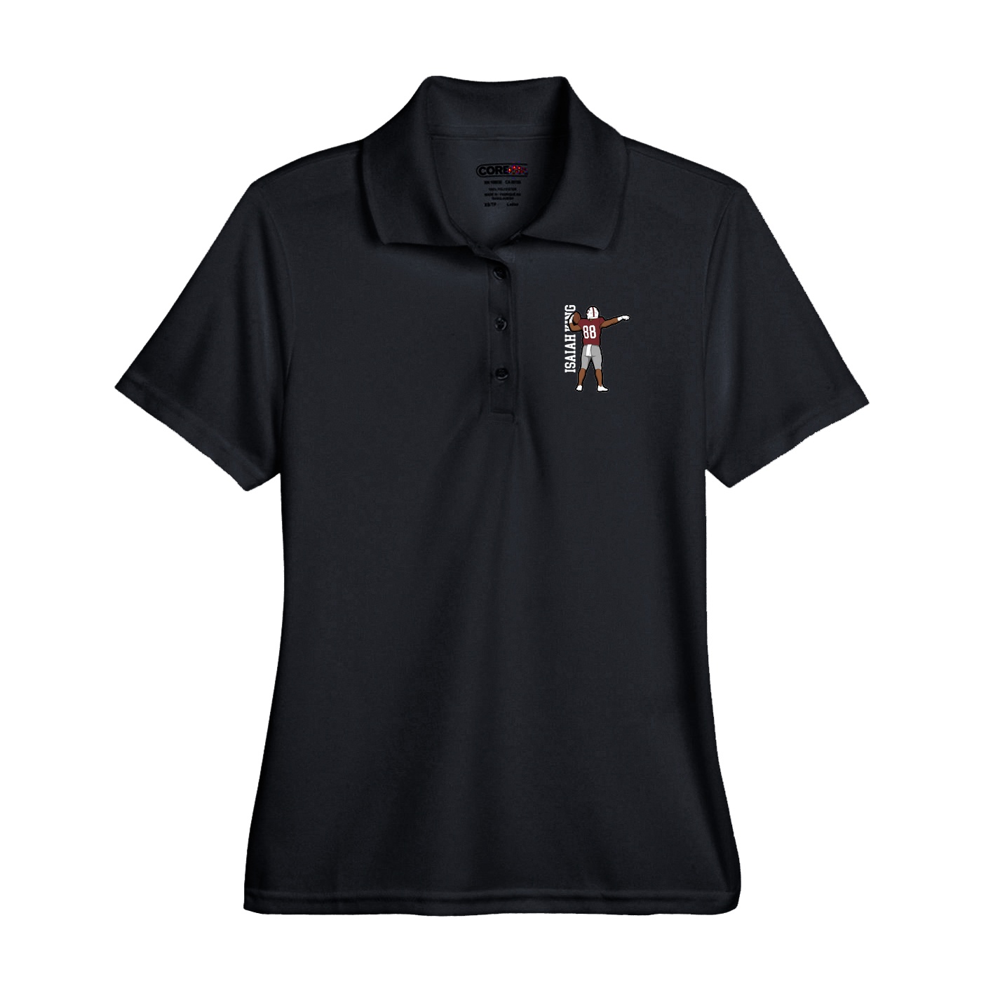 Performance Polo — Name Vertical in Black