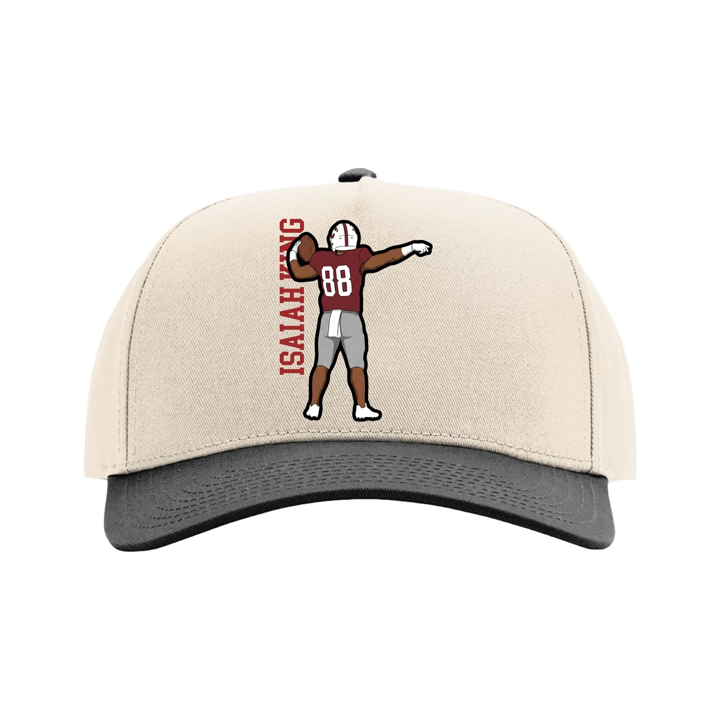 Full Fabric Five-Panel Champ Cap — Name Vertical in Cream/Black
