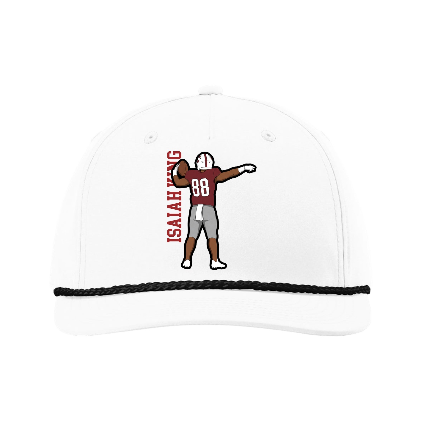 Five-Panel Classic Rope Cap — Name Vertical in White