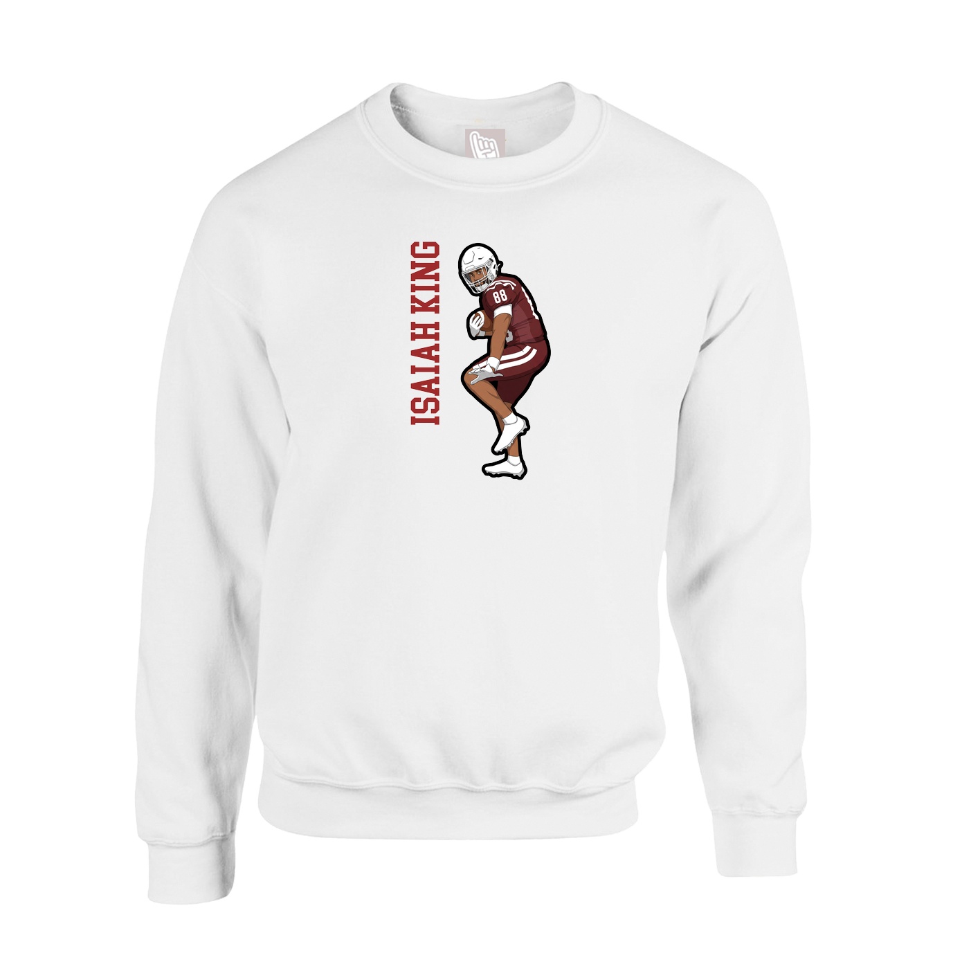 Fleece Crew — Name Vertical in White