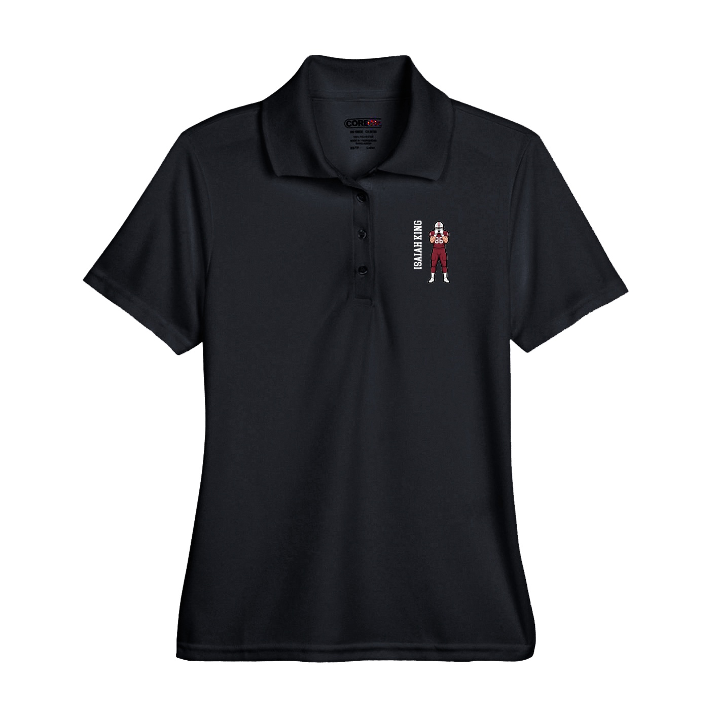 Performance Polo — Name Vertical in Black
