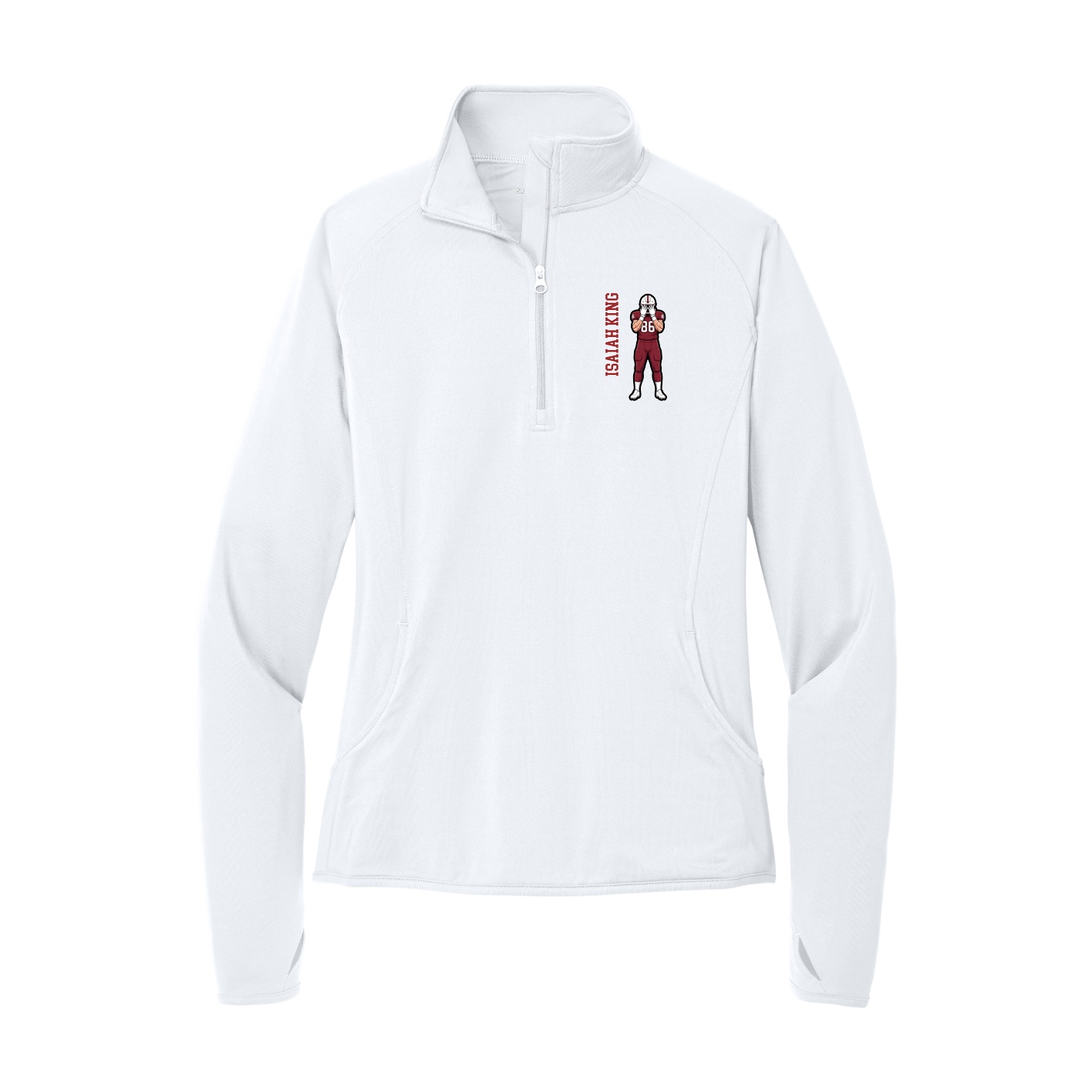 Women's Q-Zip Pullover — Name Vertical in White