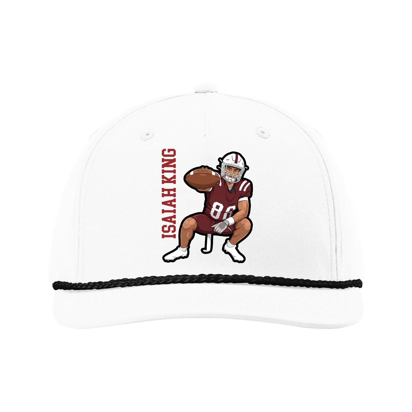 Five-Panel Classic Rope Cap — Name Vertical in White