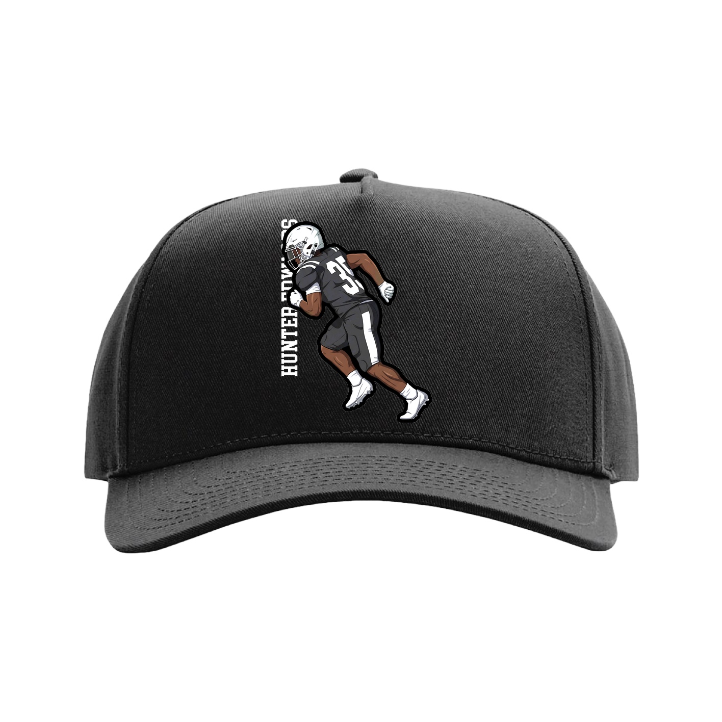 Full Fabric Five-Panel Champ Cap — Name Vertical in Black