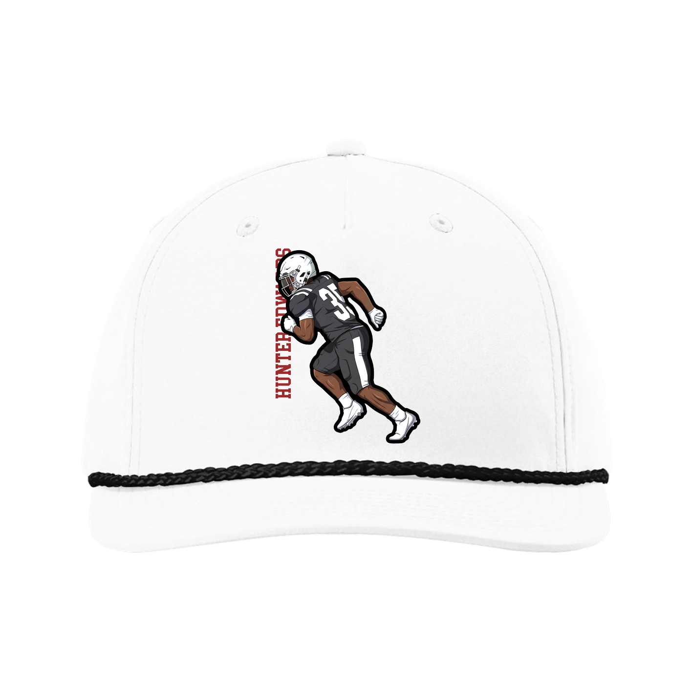 Five-Panel Classic Rope Cap — Name Vertical in White