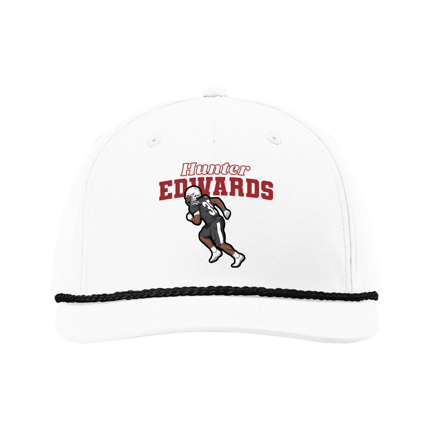 Five-Panel Classic Rope Cap — Name Arch in White